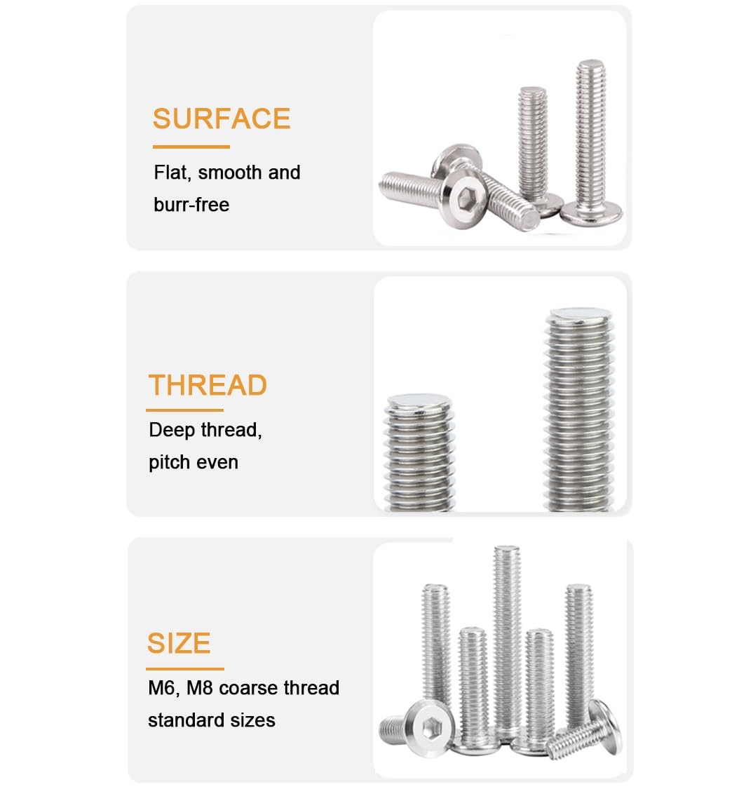 binifiMux 10pcs M6 x 30mm Rivet Countersunk Socket Cap Bolts Screws Connectin…