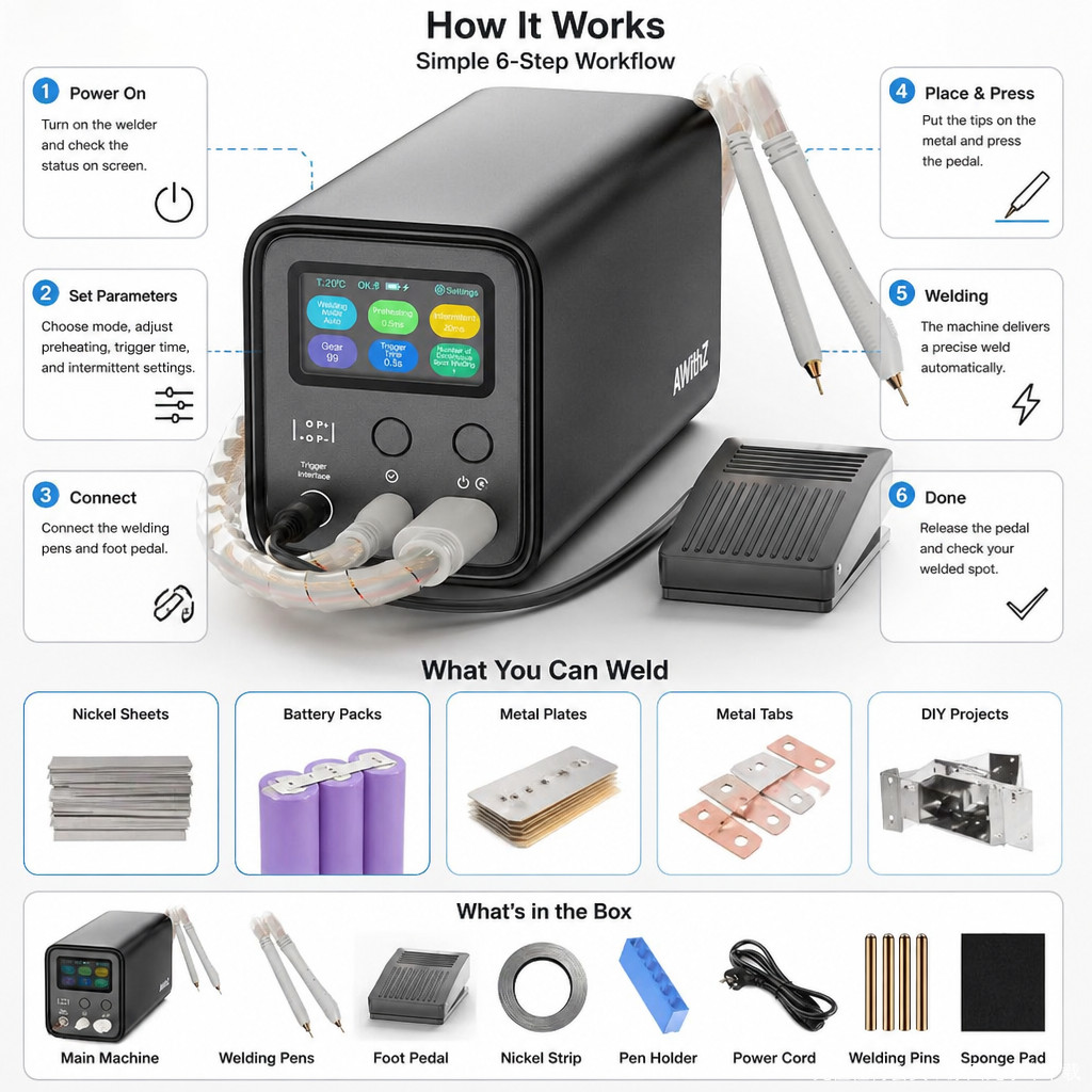 AWithZ 10.5KW Spot Welder Super Farad Capacitor Spot Welding Machine For 18650