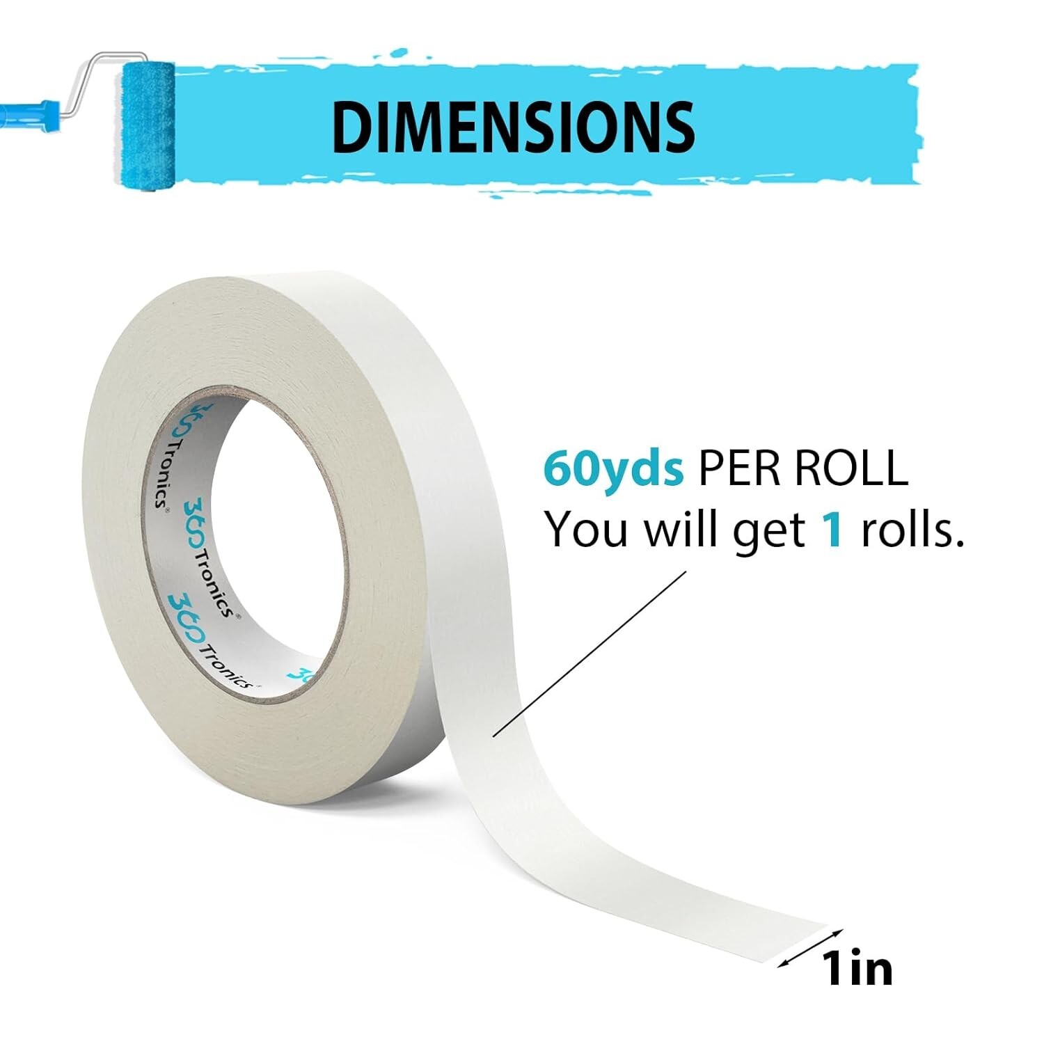White Painters Tape Multi-Surface Tape, 1 in x 60 yards per roll, Easy to Remove
