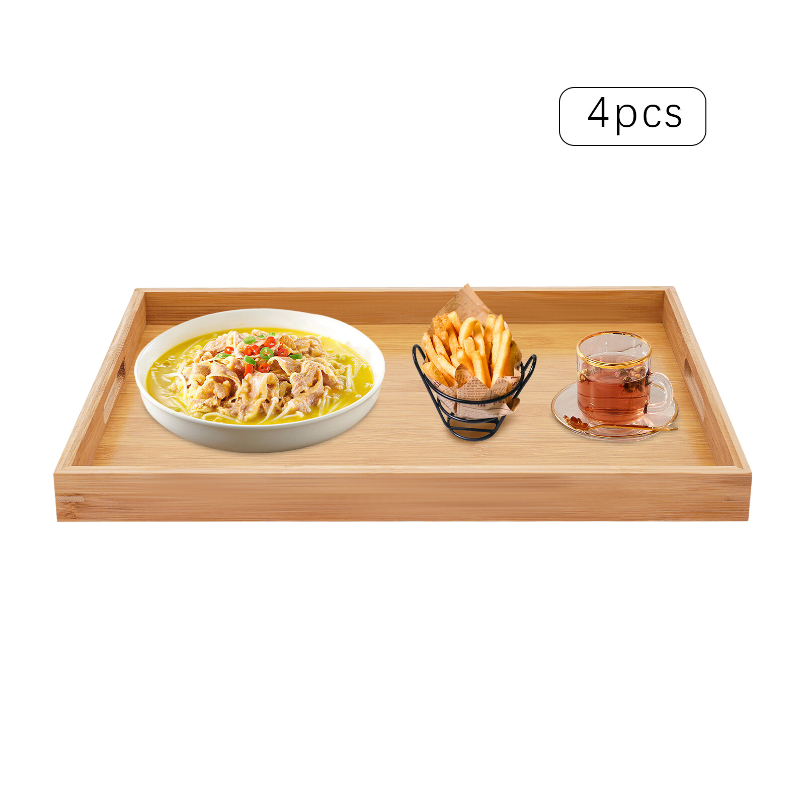Bamboo Serving Trays 4-Piece Set Rectangular 18.1 × 13 × 1.4 In Log Color
