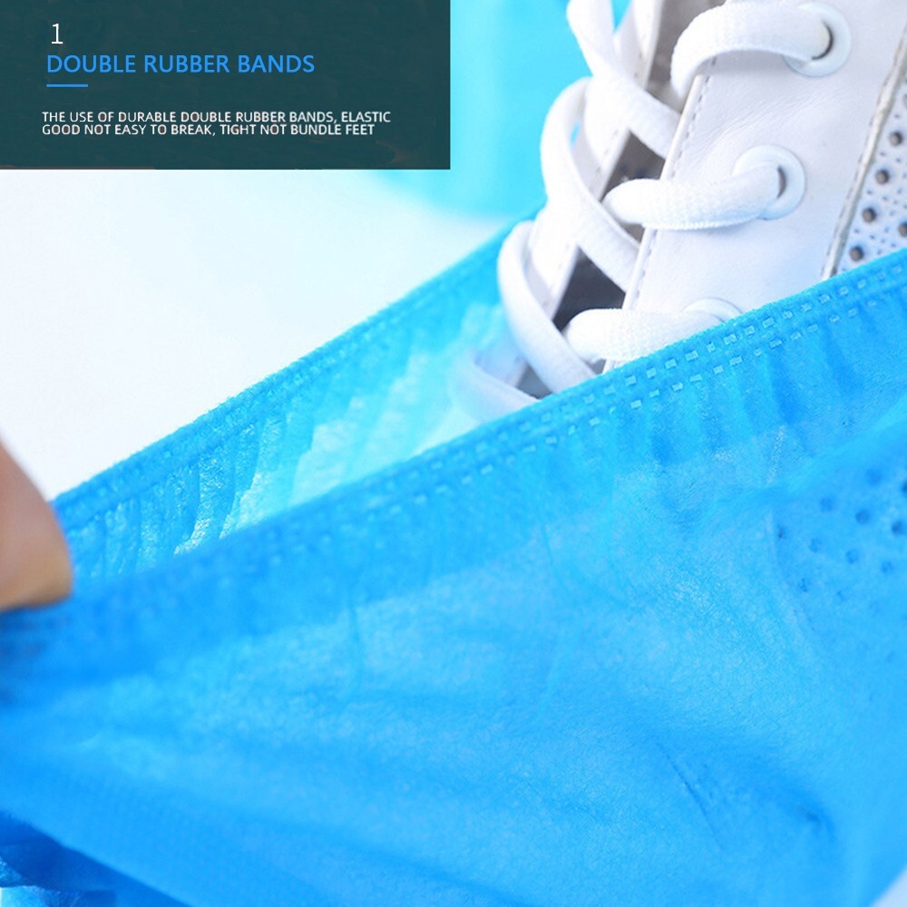 100pcs Blue High Elastic Disposable Non-Woven Shoe Covers Dust Proof Home/Lab