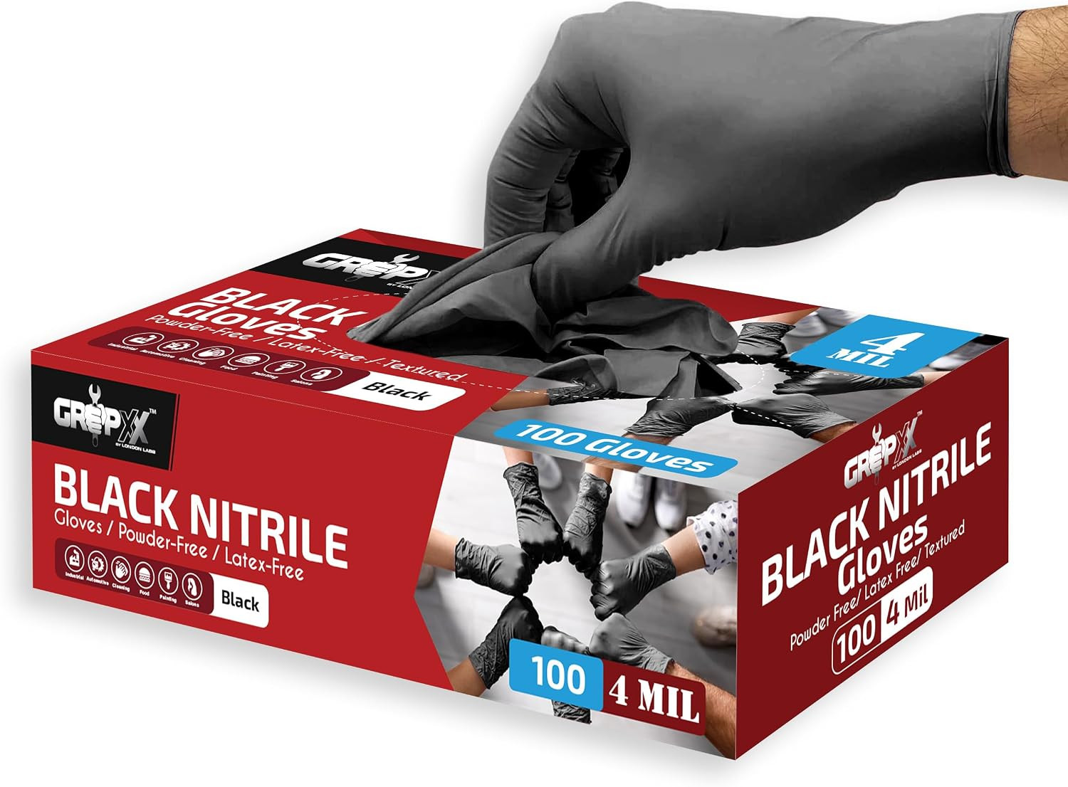 Black Nitrile Gloves Disposable Latex Free & Powder Free, 4 Mil Rubber Glove, Cl