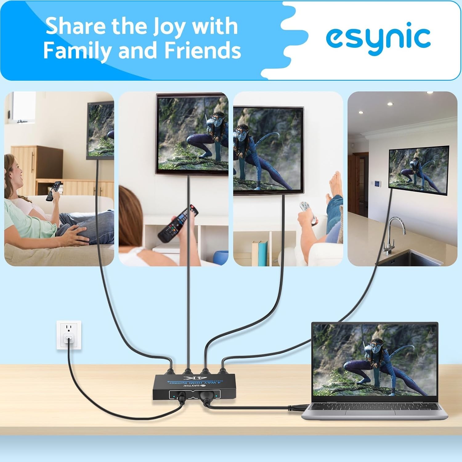 HDMI Splitter 1×4 4K30Hz HDCP 1.4 Bypass Adapter Fire Stick P Size: 1 In 4 Out