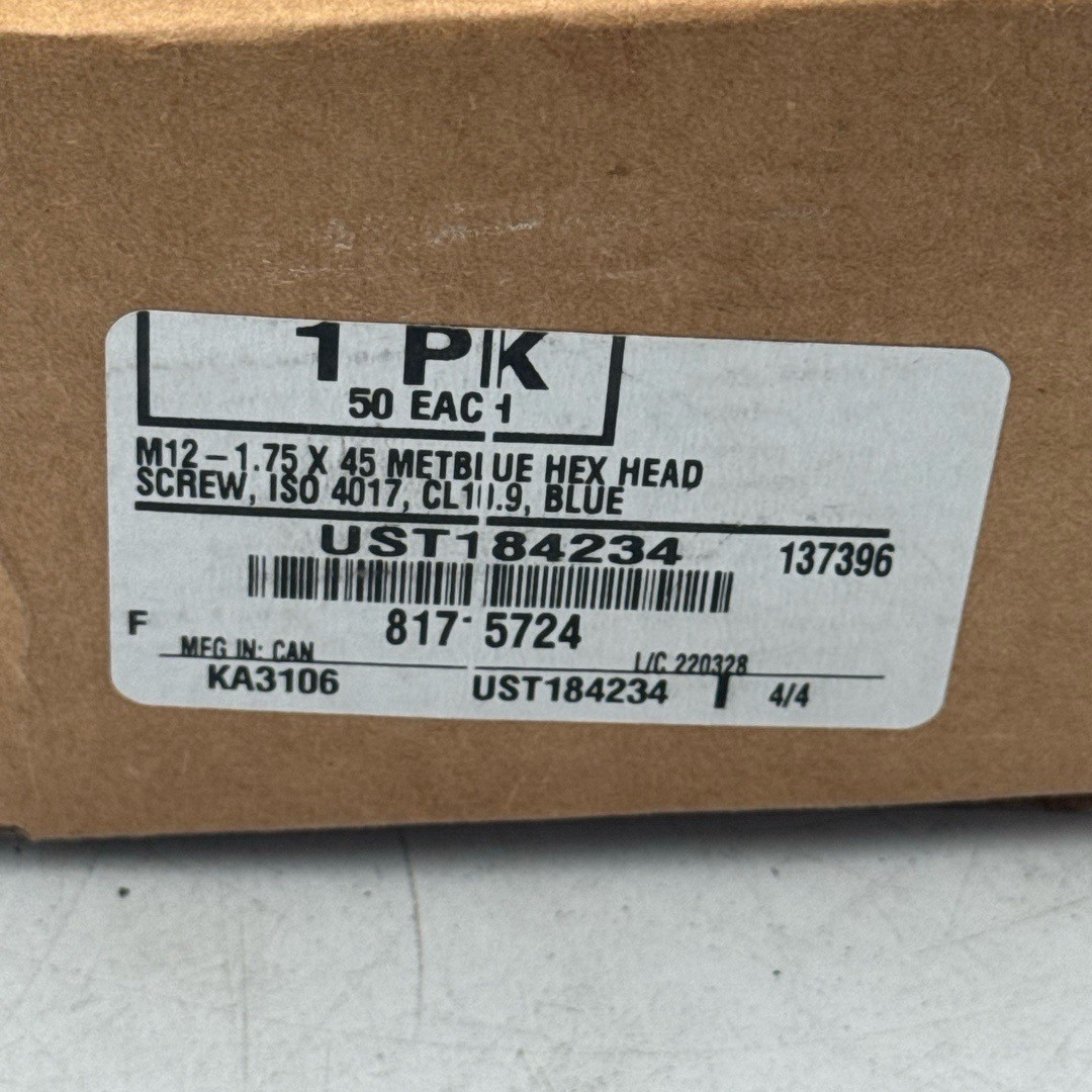Metric Screw M12-1.75 x 45 Blue Hex Head ISO 4017 High Strength UST184234 50PK