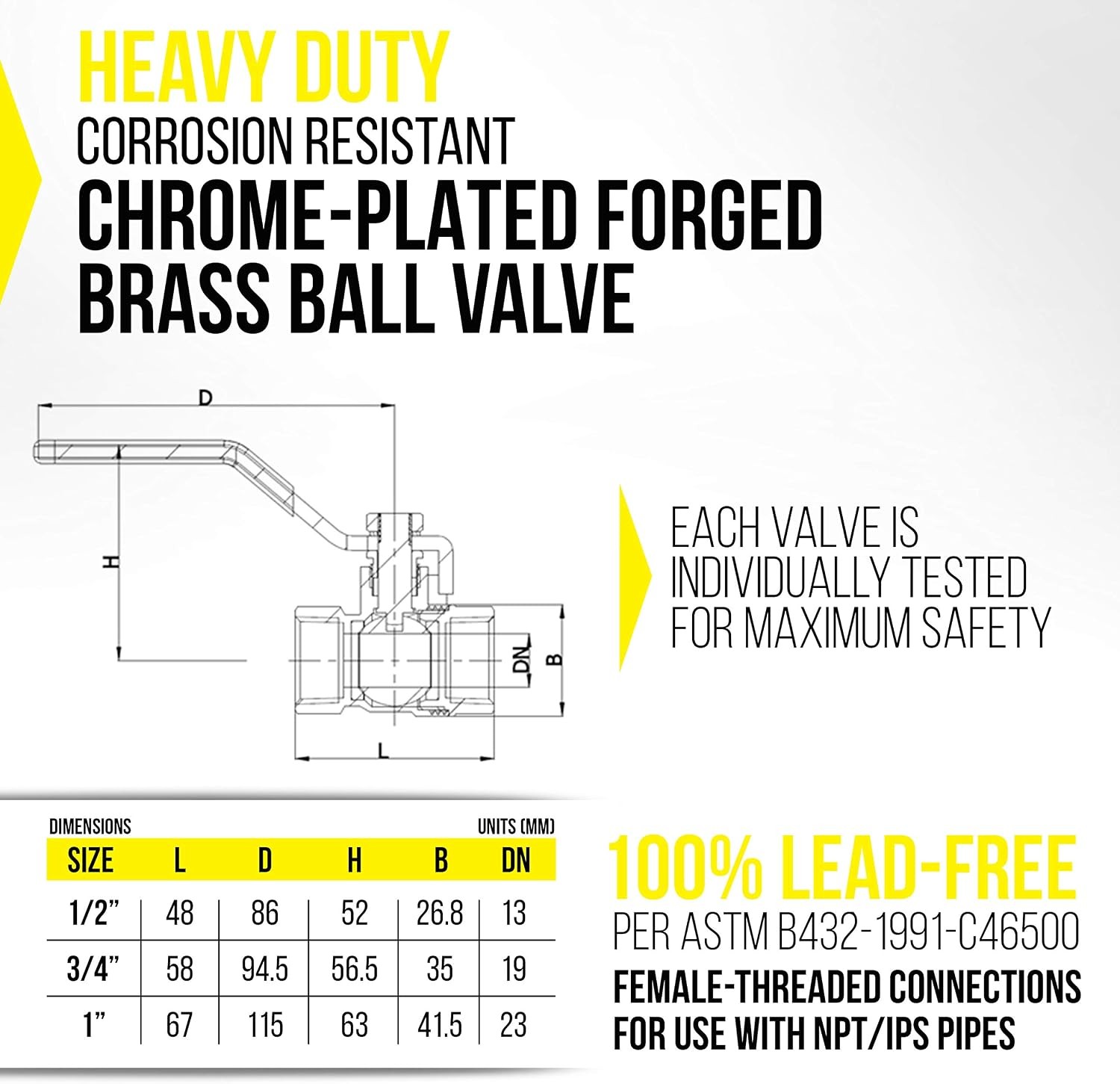 2″ Brass Ball Valve, Lead-Free, Female Threaded NPT Connector – 1 Pack