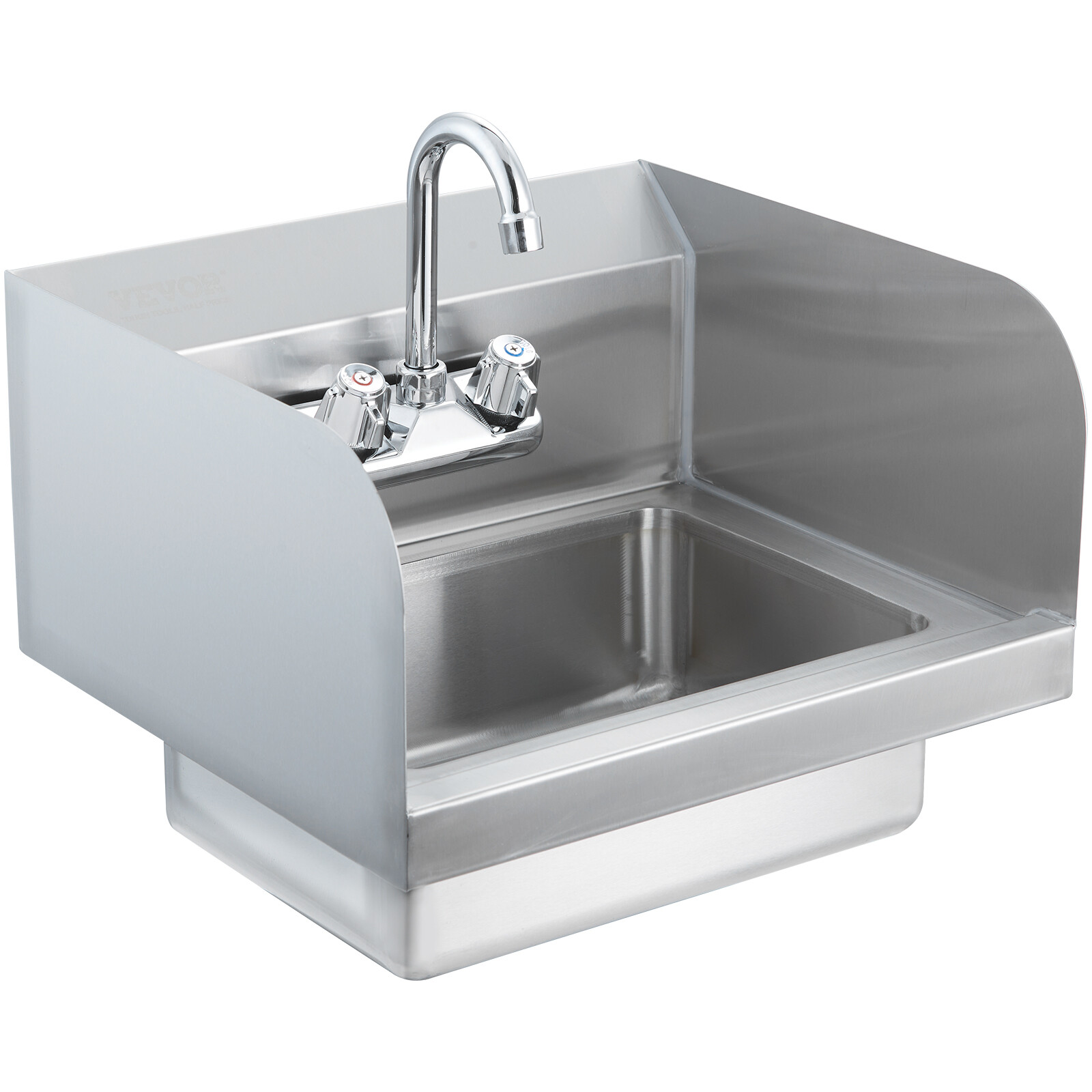 VEVOR Wall Mount Hand Wash Sink 17″x 15″ Stainless Steel w/ Faucet & Splash NSF