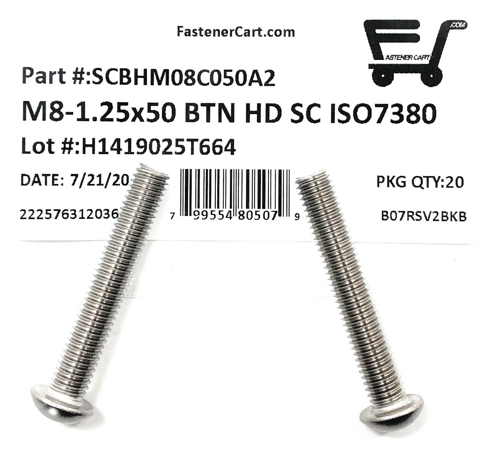 (20) M8 x 1.25 x50 Stainless Steel Button Head Socket Cap Screws ISO7380 M8-1.25