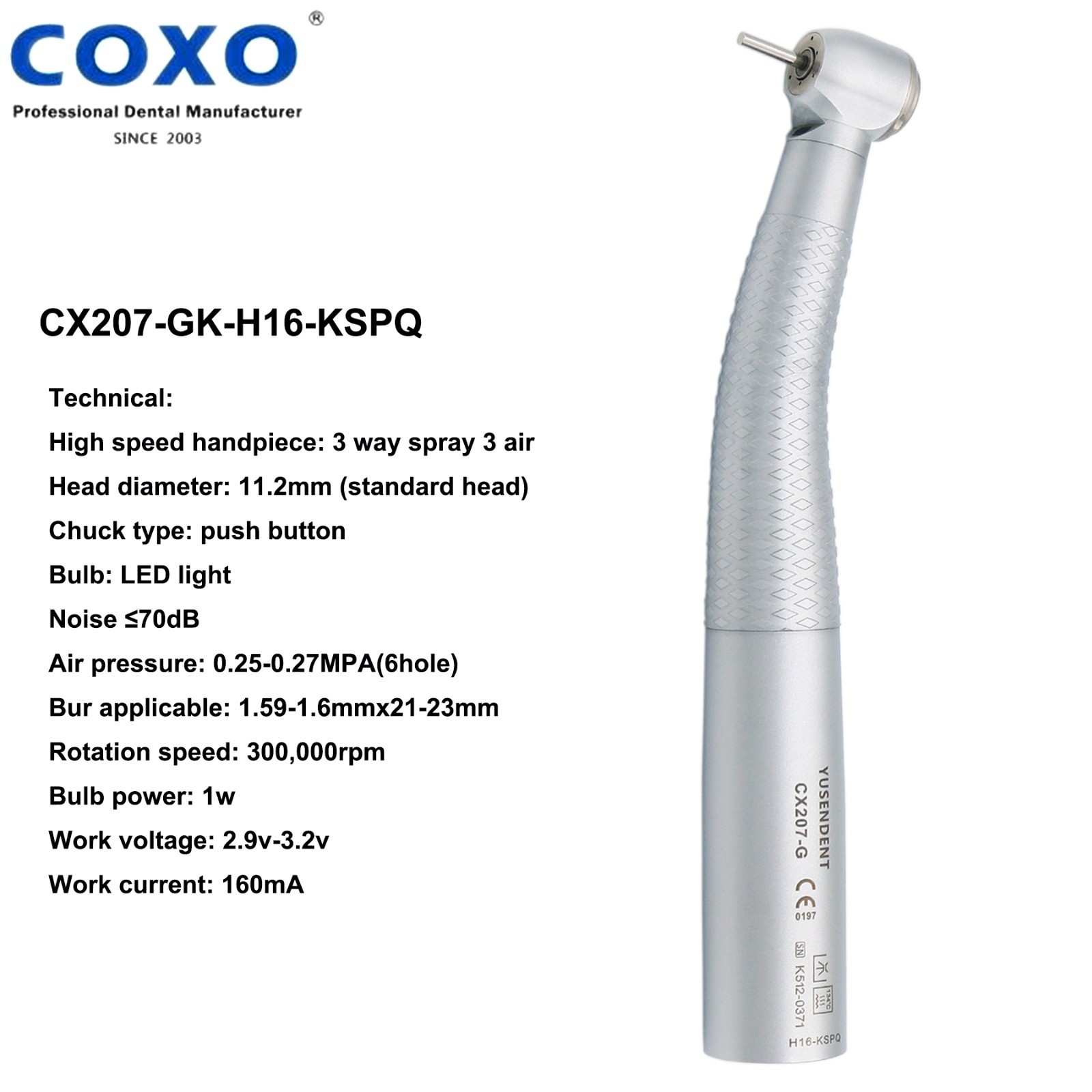 COXO Dental Handpiece Turbine High Speed Fiber Optic KAVO 6 Pin E-type Connector