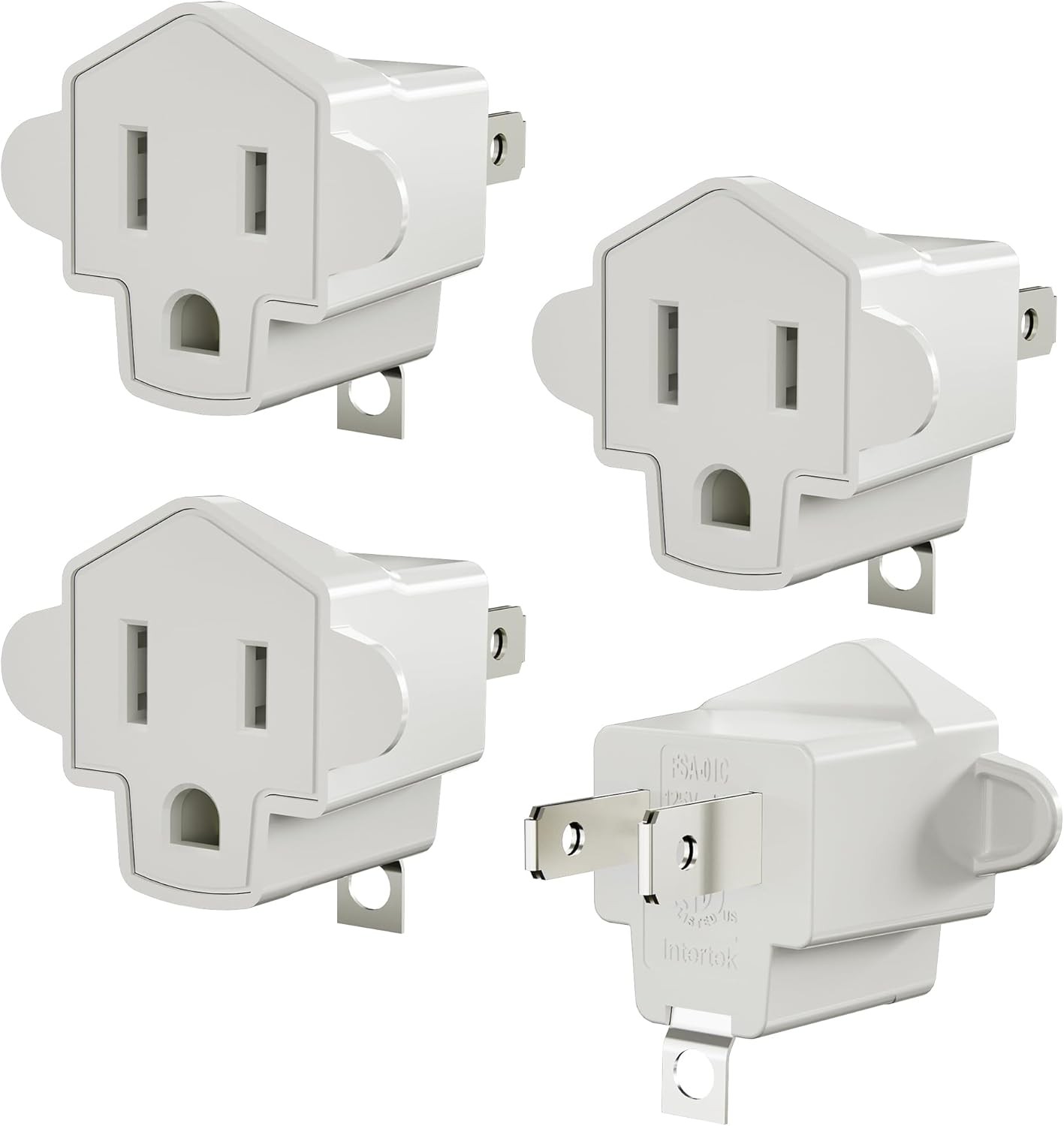 2 Prong to 3 Outlet Adapter, SUPERDANNY ETL Listed 3-2 White (4-Pack)
