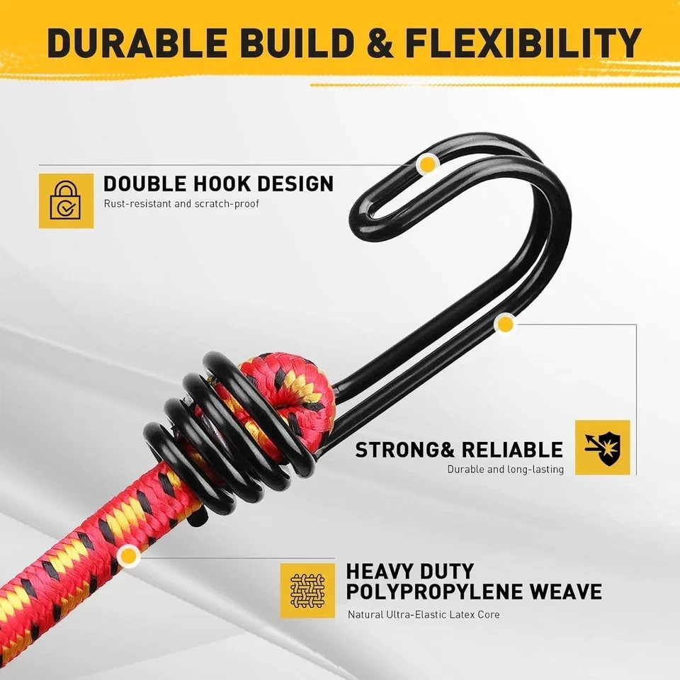 10 Pack 18 Inch Bungee Cords with Metal Hooks Heavy Duty Outdoor Strap Set