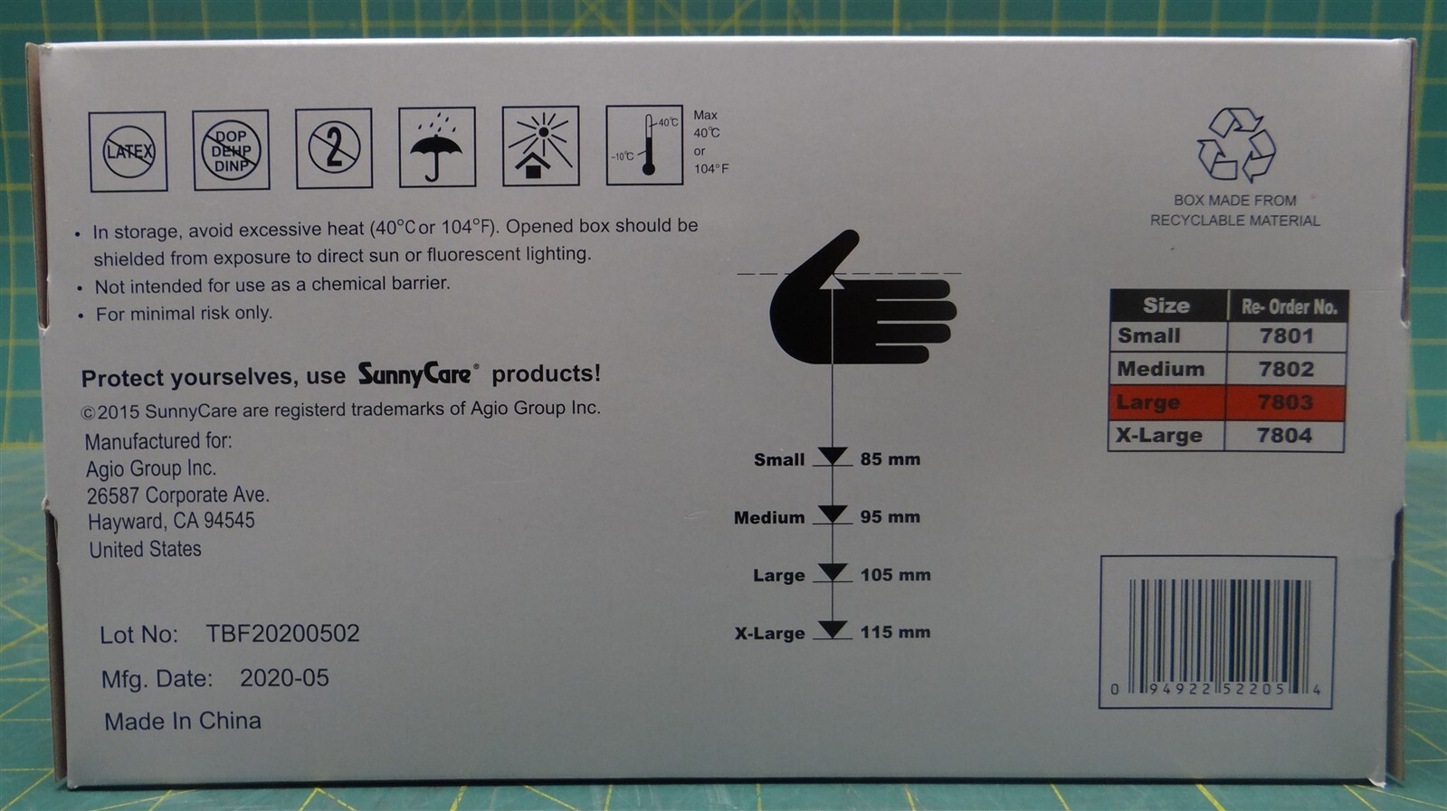 (Case of 10 Boxes) SunnyCare 7803 Powder Free Vinyl Disposable Gloves Size Large