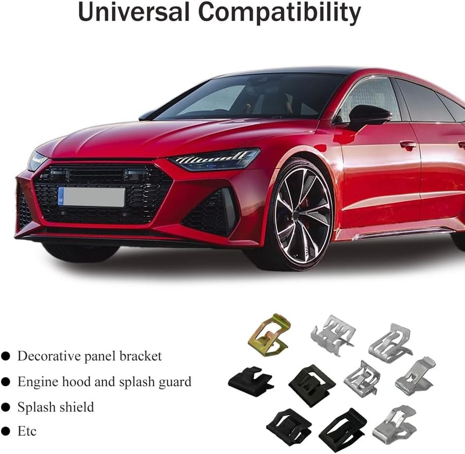 100Pcs 10 Sizes Auto Car U-Clip Metal Trim Panel Spring Clip Trim Moulding Clip