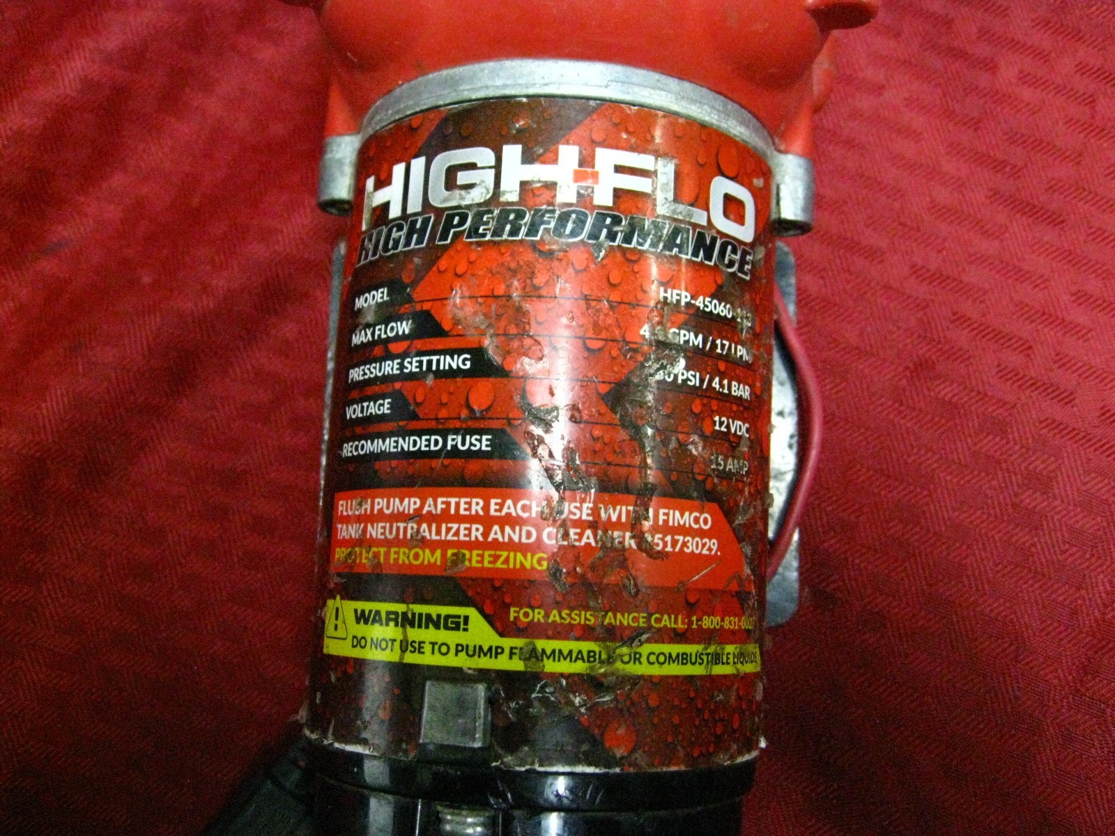 High-Flo High Performance fluid Pump HFP-45060-113 4.5 GMP 60 PSI 12VDC 15 AMP