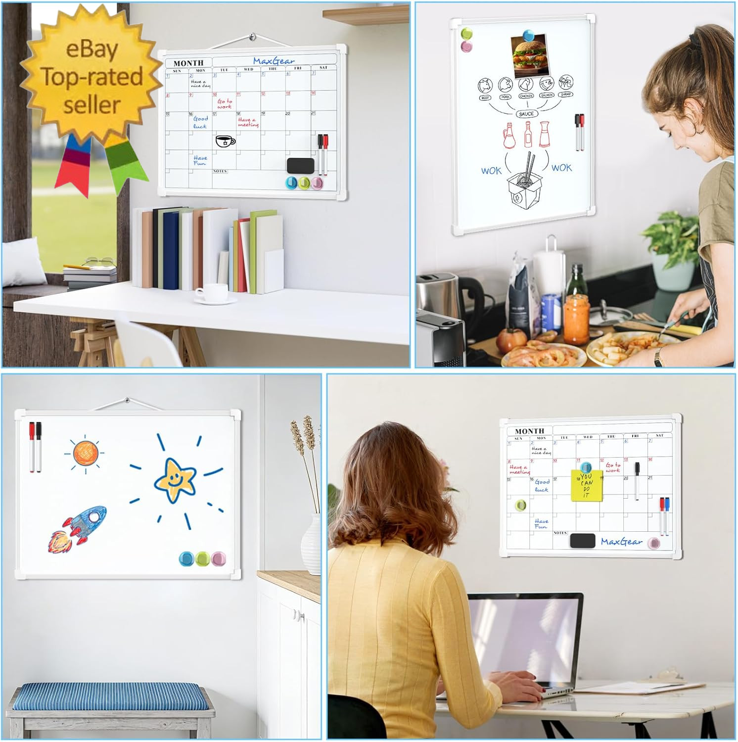 Monthly Calendar Dry Erase Board for Wall, 16″X12″ Small Hanging Double-Sided