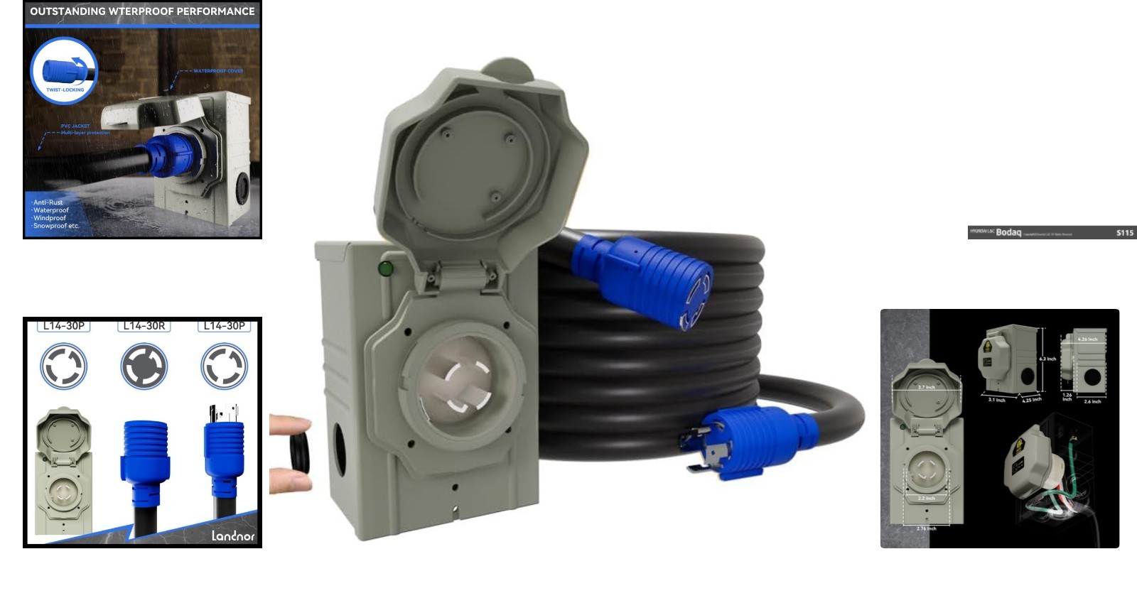 50AMP 10ft Generator Cord with Pre-drilled Power Inlet Box for Safeguarded Power