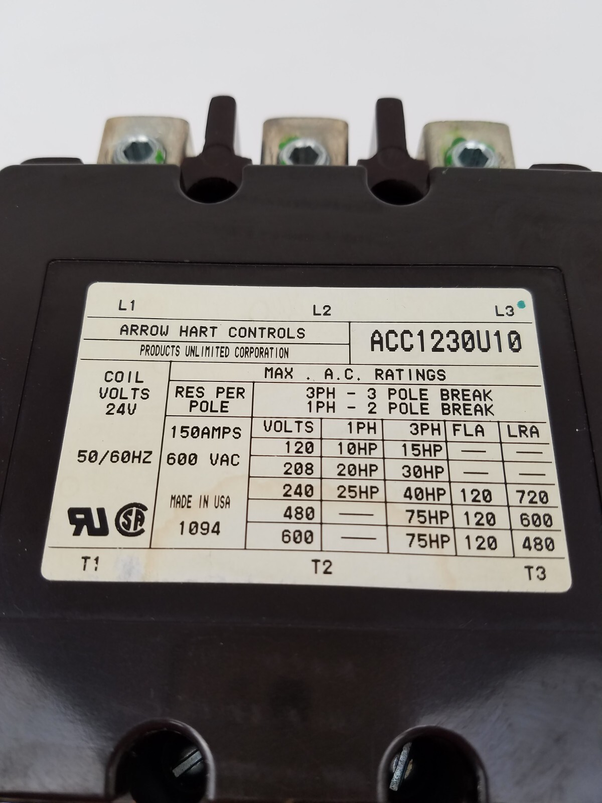 ACC1230U10 Arrow Hart Controls Contactor 24V Coil – Next Day Option