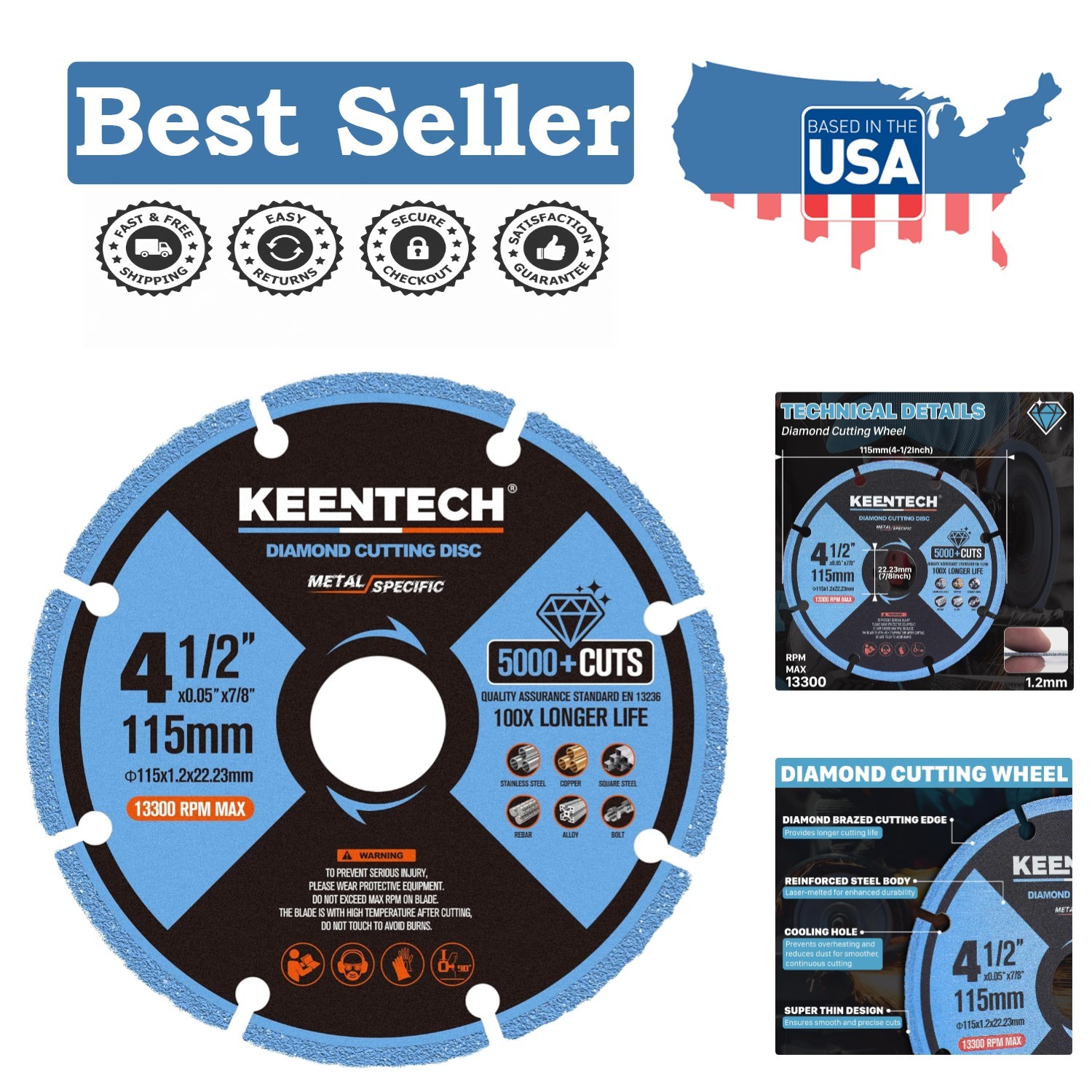 Ultra-Thin 4 1/2 x 7/8 Inch Diamond Cutting Wheel for Effortless Metal Cuts