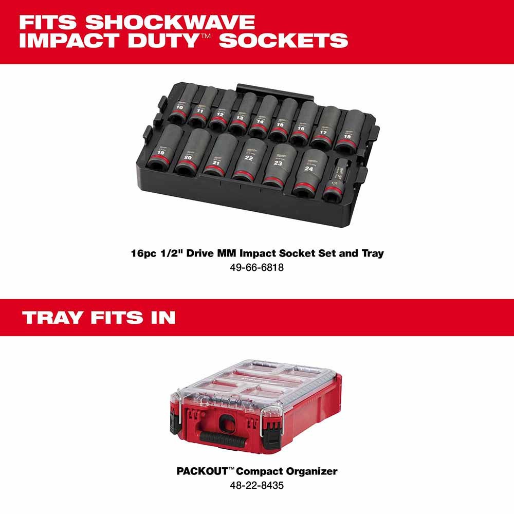 Milwaukee 49-66-6818 Shockwave Impact Duty Socket 1/2″ Drive 16-PC MM Tray Set
