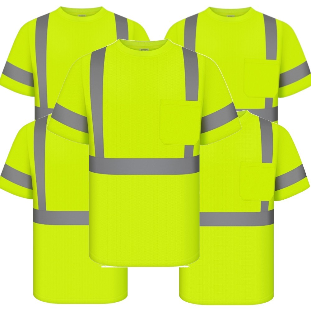 Short Sleeve Safety Shirt for Work, Construction Hi-Visibility Reflective QTY: 5