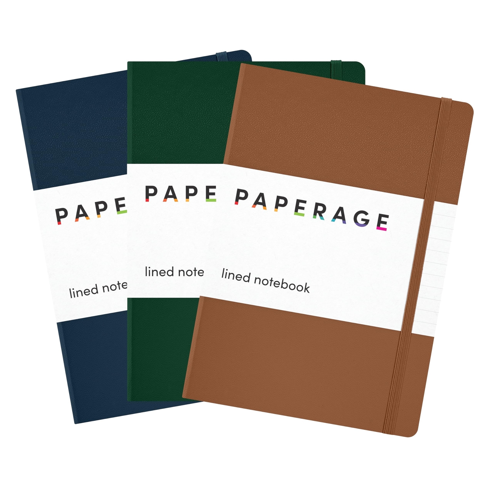 PAPERAGE Lined Journal Notebooks, 3 Pack, (Cognac, Dark Green, Navy), 160 Pag…