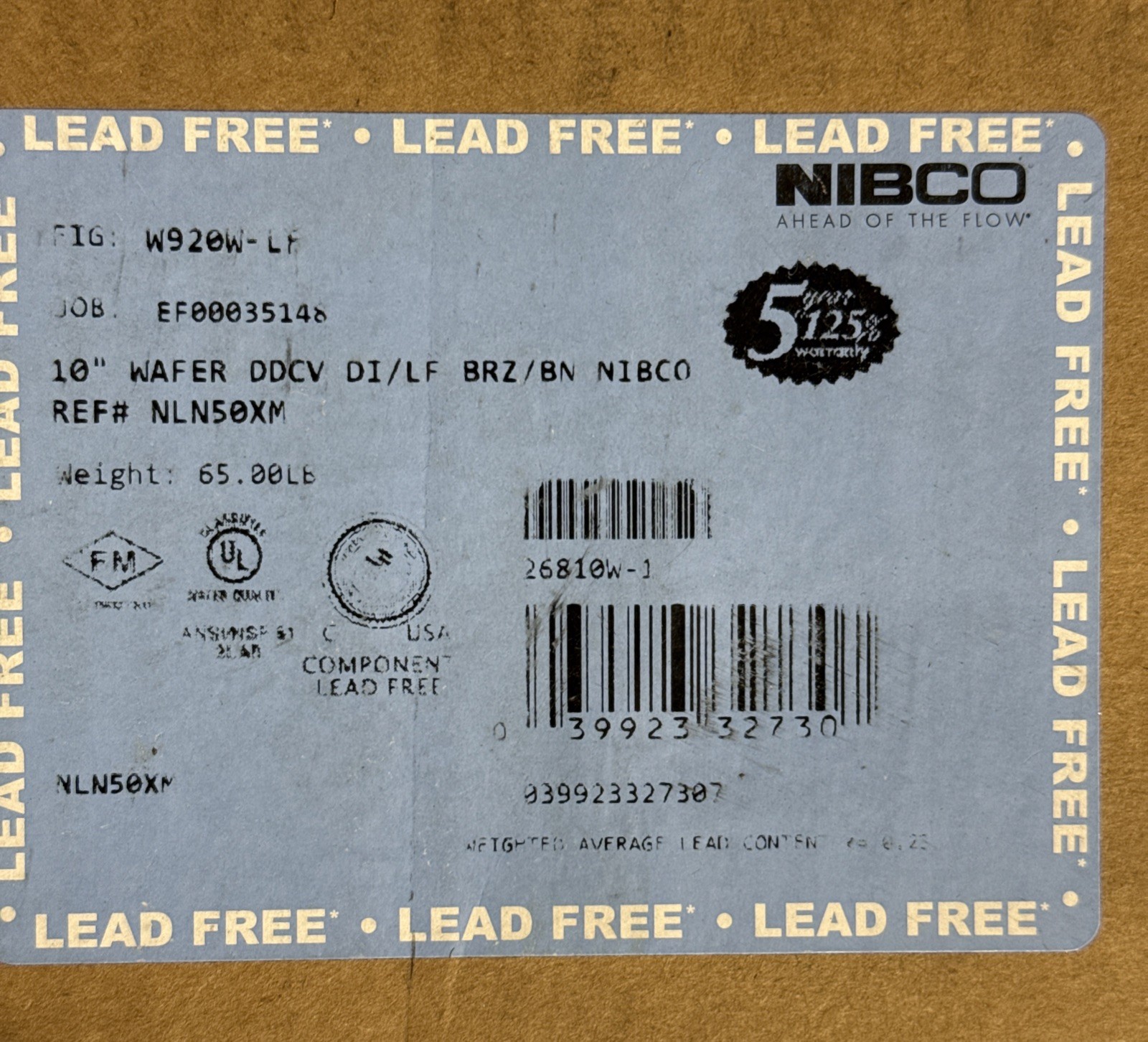 NIBCO W-920-W-LF 10″ Wafer Cast Iron Twin Disk Check Valve NLN50XM New W920W-LF