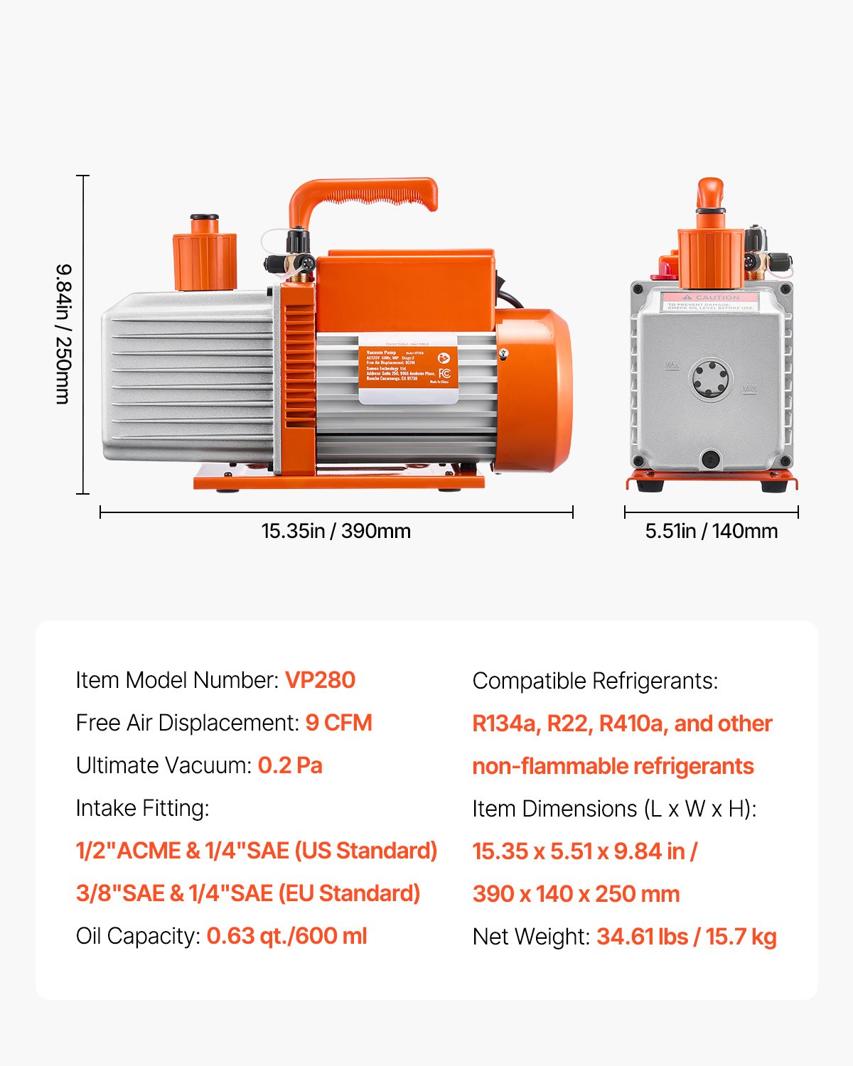 Uimoso 9 CFM 2-Stage Rotary Vane Vacuum Pump with Oil for HVAC Systems