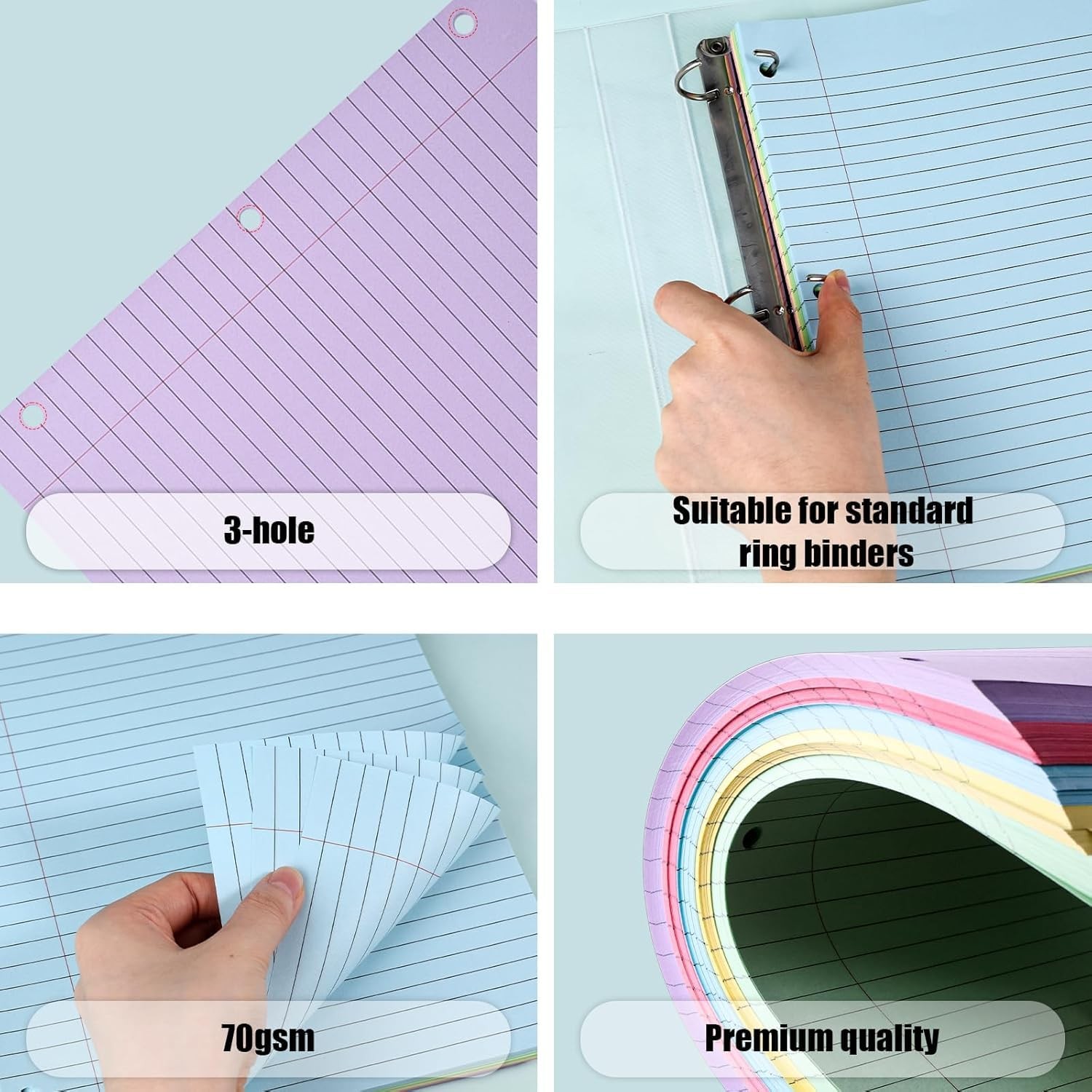 500 Sheets Colored Filler Paper, 5 Colors 8 x 10-1/2 Inch Wide Ruled, 3-Hole …