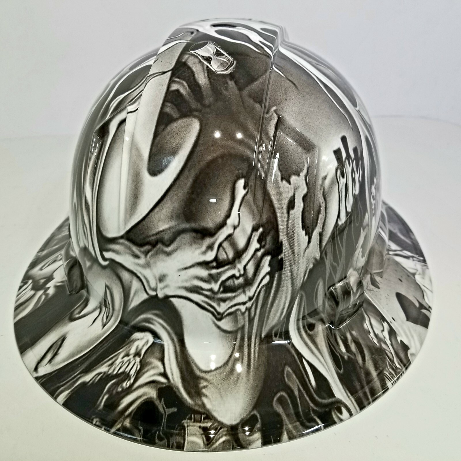 FULL BRIM Hard Hat custom hydro dipped , NEW Black and white ACE OF SKULLS