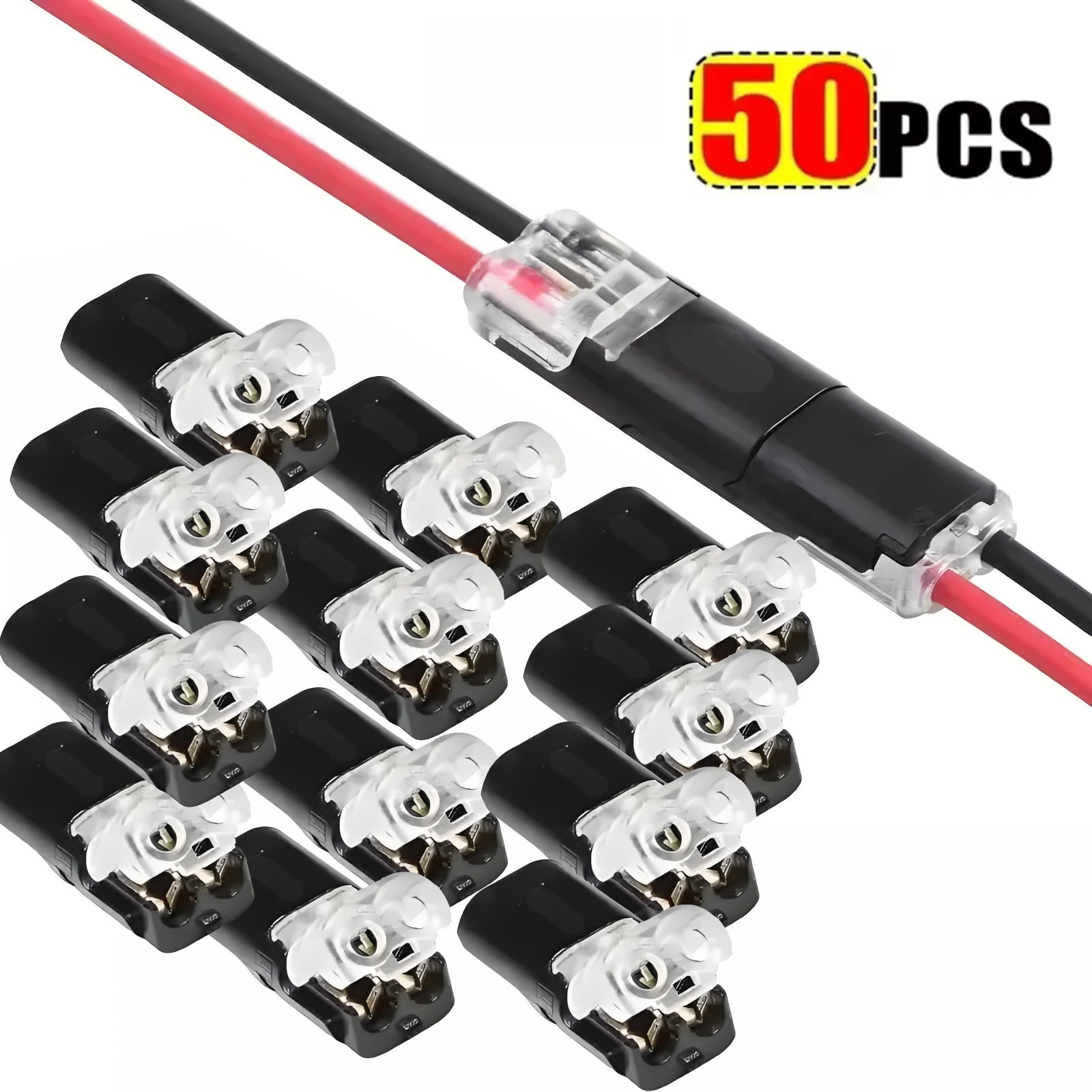 50PCS H2 2-Pin Plug-In Wire Connector Nylon Copper Quick Terminal Block – NEW