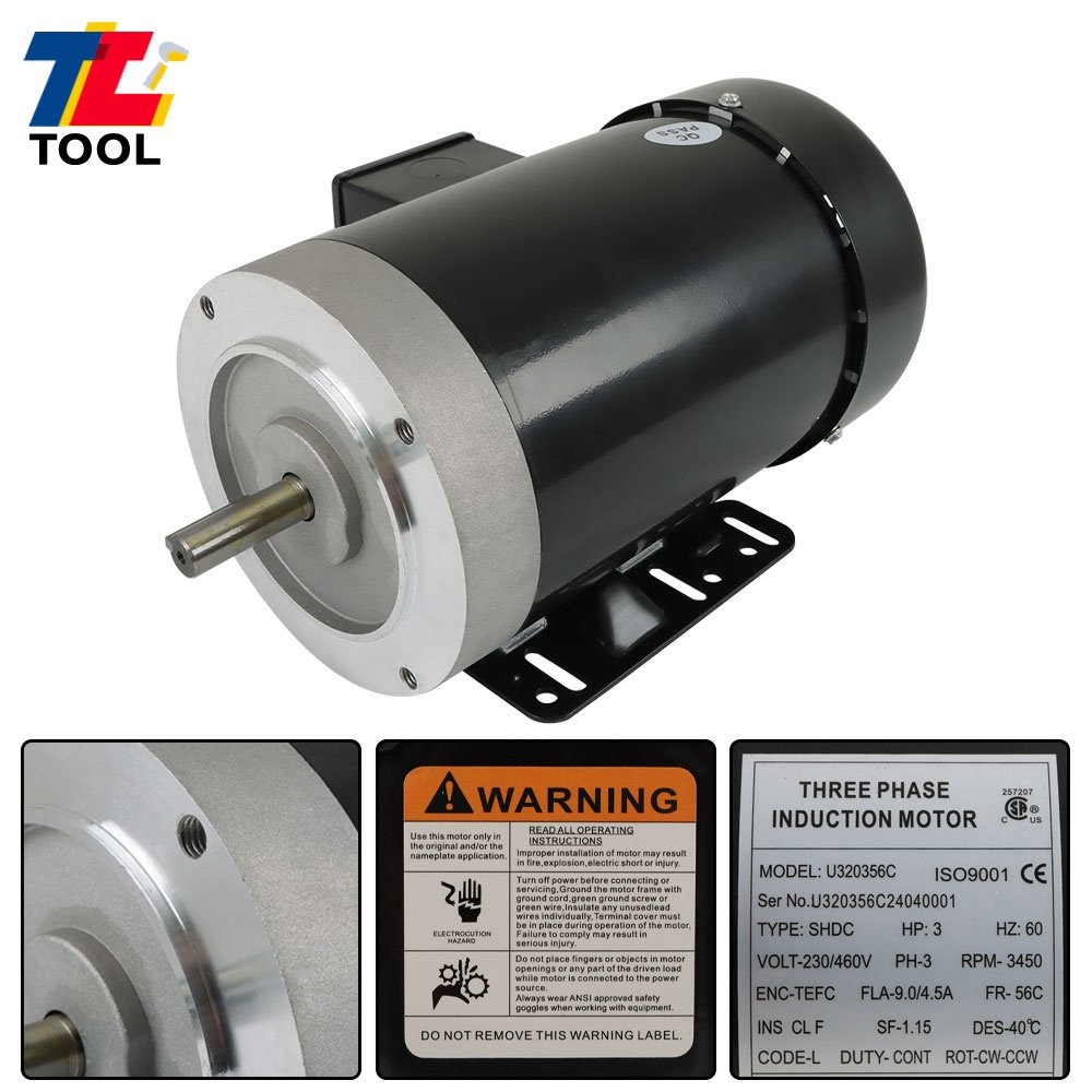 3 HP General Purpose Electric Motor 56C Frame 3450 RPM TEFC 230/460V 3 Phase