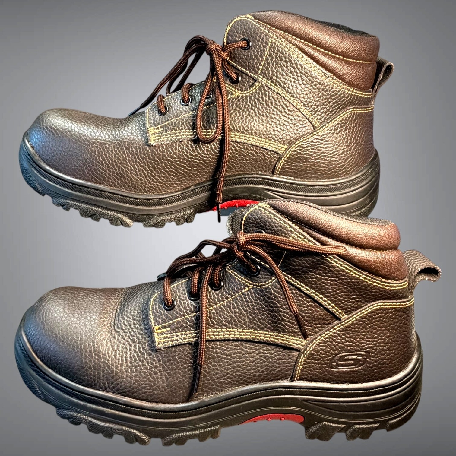 NWOT Men’s 12W SKECHERS WORK Brown Leather BurginTarlac Steel Toe Work Bootss