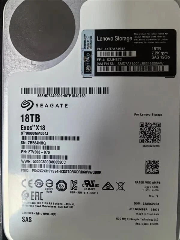 4XB7A74942 Lenovo 02JH872 18TB 7.2K SAS 12Gb Hot Swap 512e 3.5″ HDD with Tray