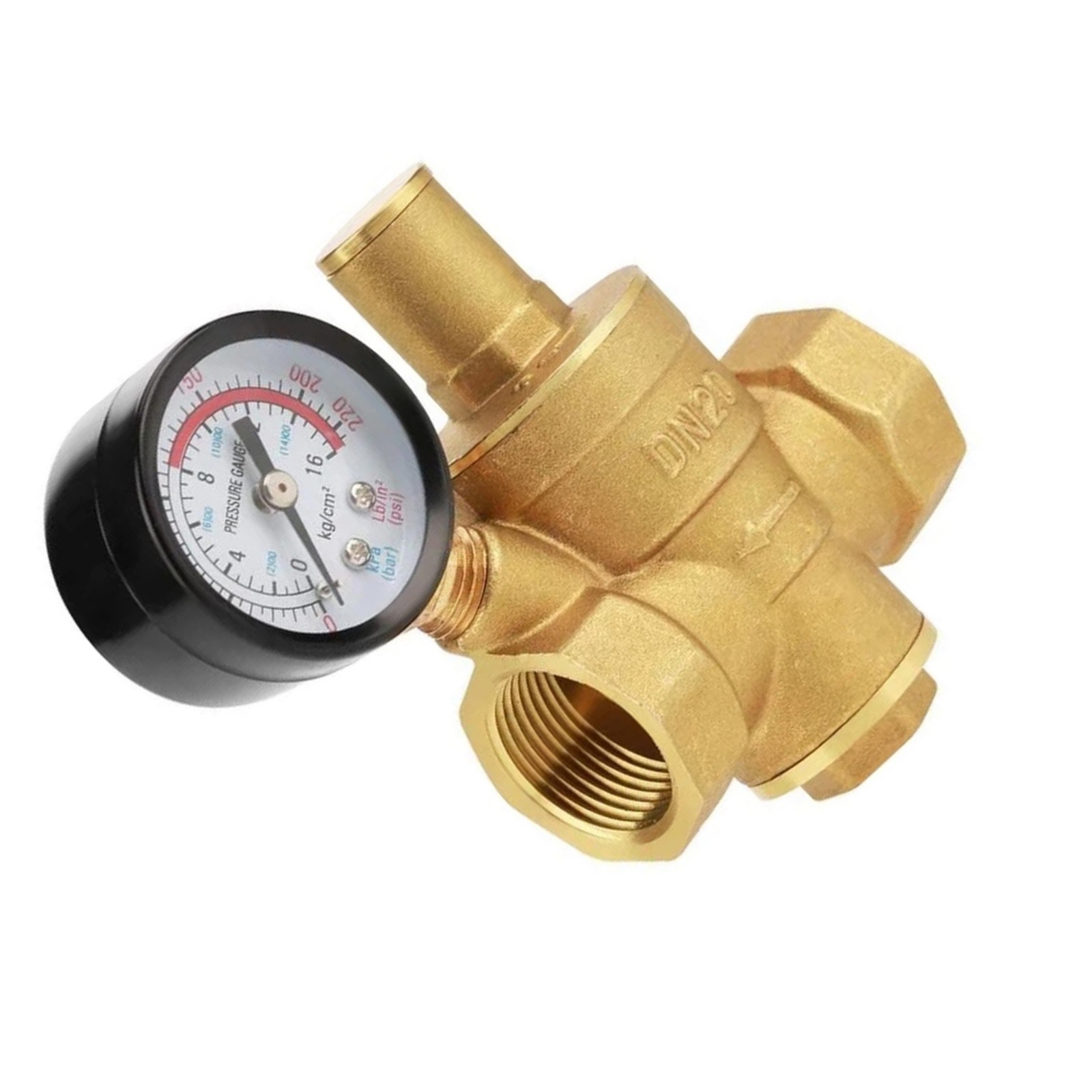 3/4″ Brass Home Water Pressure Governor Reducer For Shower System With Gauge