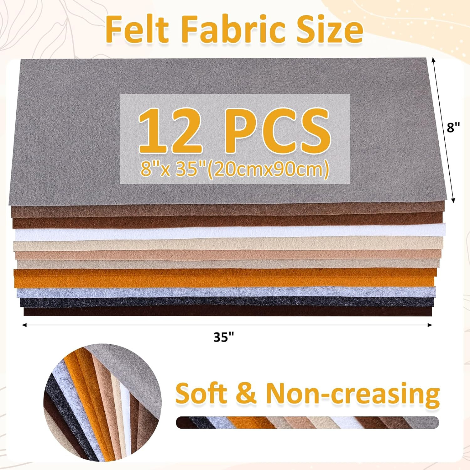 12 Rolls 8″X35″ 1.4Mm Thick Soft Felt Fabric Sheet 12 Assorted Brown Series Colo