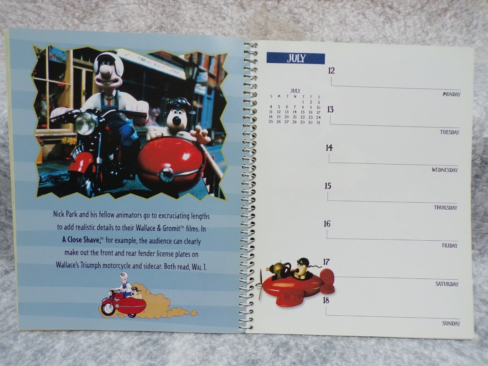 1999 WALLACE AND GROMIT CALENDAR APPOINTMENT BOOK WITH SPIRAL BINDING