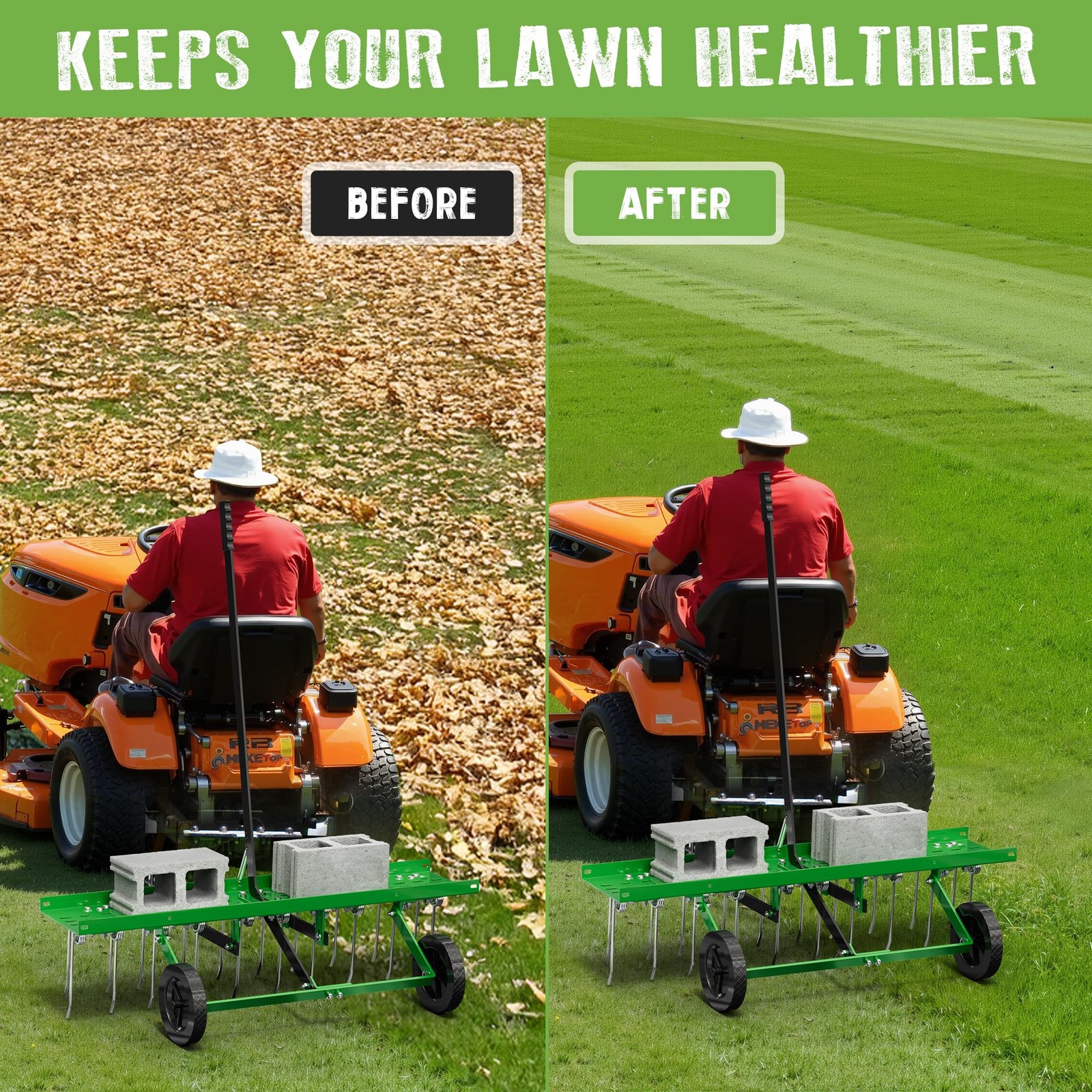 40″ Tow-Behind Dethatcher with 20 Spring Steel Tines, Pull Behind Lawn Tracto…