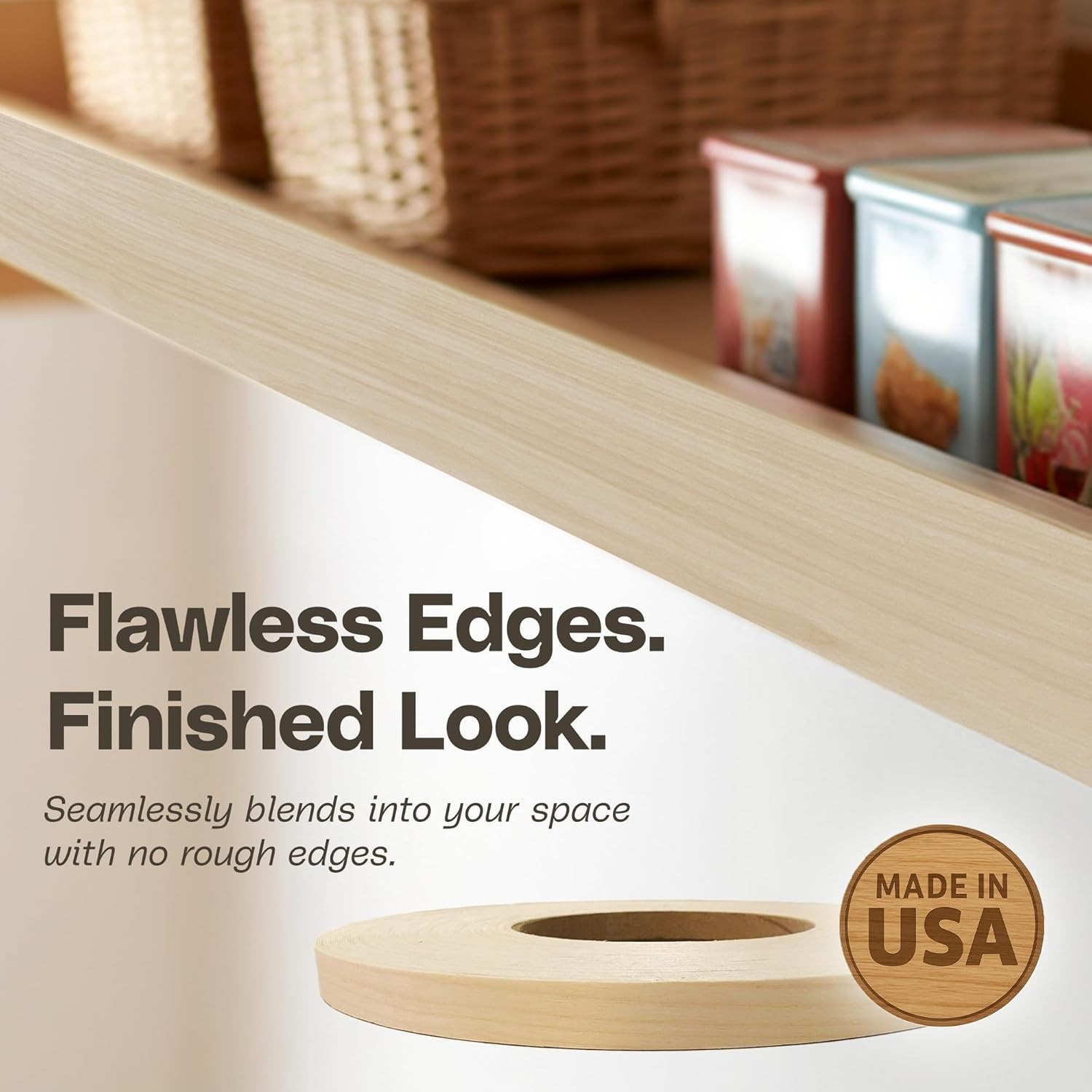 Birch Wood Veneer Edge Banding Tape 3/4 in x 50 ft Pre-Glued DIY Furniture