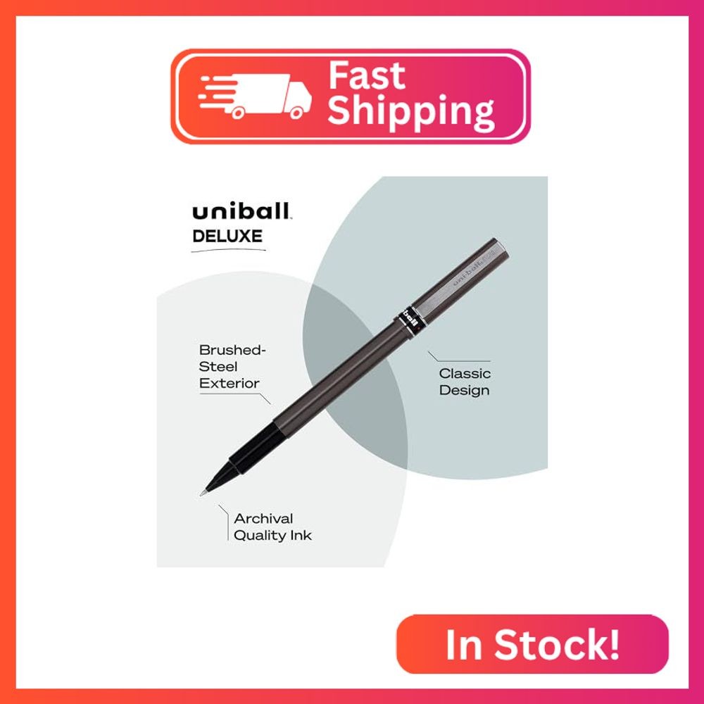 Uniball Deluxe, Black Rollerball Pens – 0.5mm Micro Point, Pack of 3