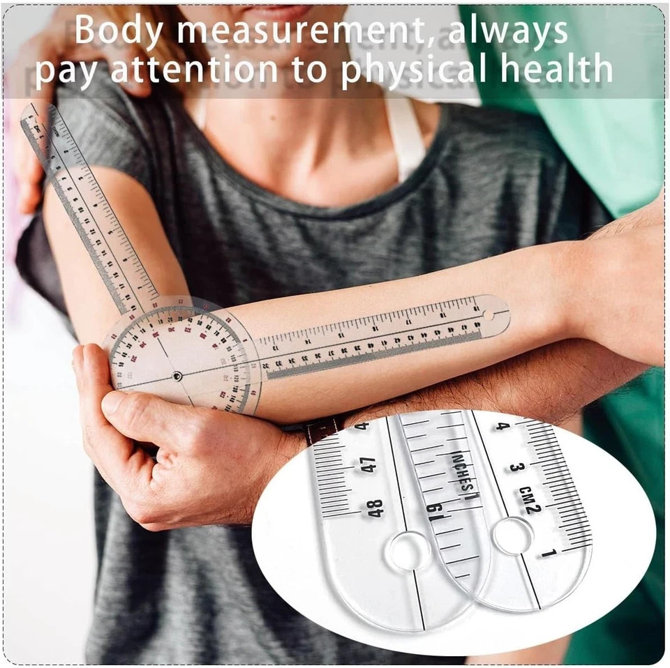 Goniometer 12 inch, Transparent Orthopedic Angle Ruler Plastic Goniometer, 360 D