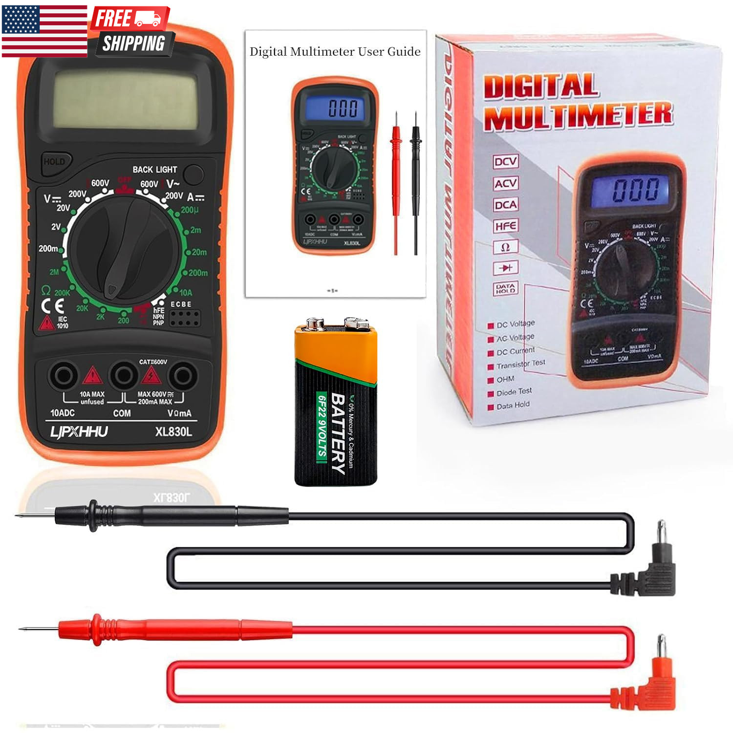 Digital Multimeter Voltmeter Battery Voltage Multi Tester Continuity Ohm Volt Am