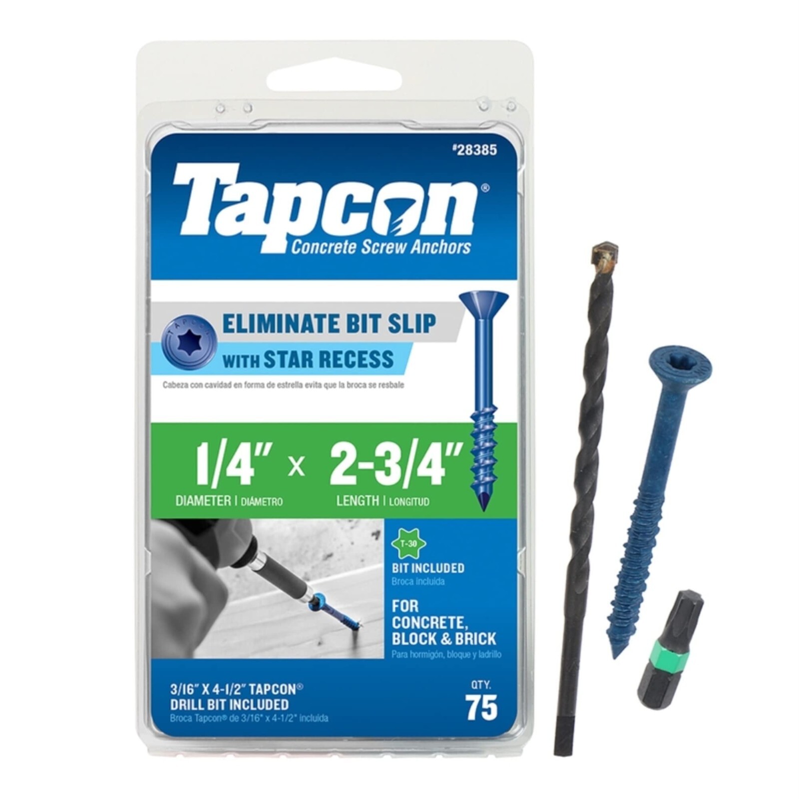 Tapcon 1/4″ x 2-3/4″ Star Torx Head Concrete Anchor Screws, Bugle Head, 75 PACK