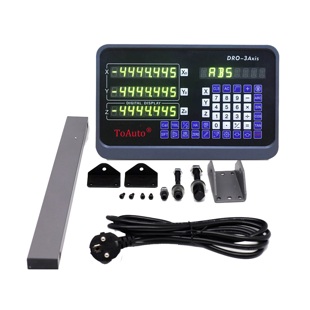 TOAUTO DRO 3 Axis Digital Readout Display+3pc Glass Linear Scale for Mill Lathe
