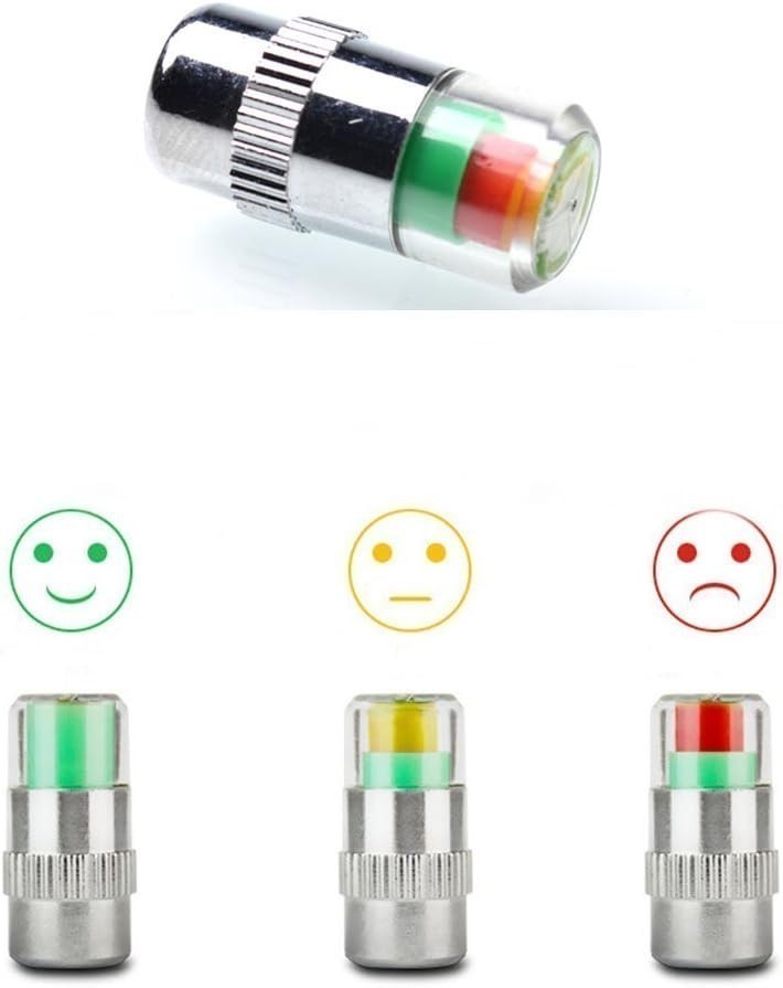 4 Pack Tire Pressure Valve Stem Caps 3 Color PSI Alert Indicator Universal Fit