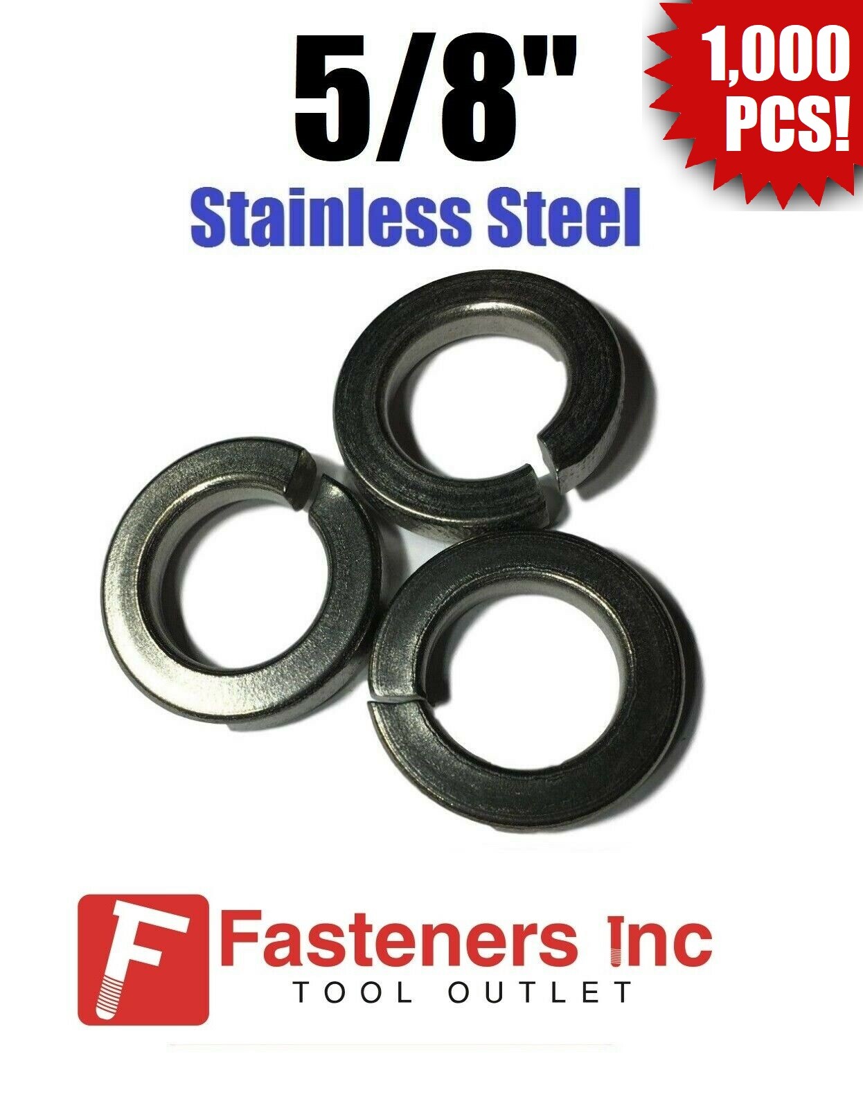 (Qty 1,000) 5/8″ Stainless Steel Regular Split Lock Washers Type 18-8 Bulk Box