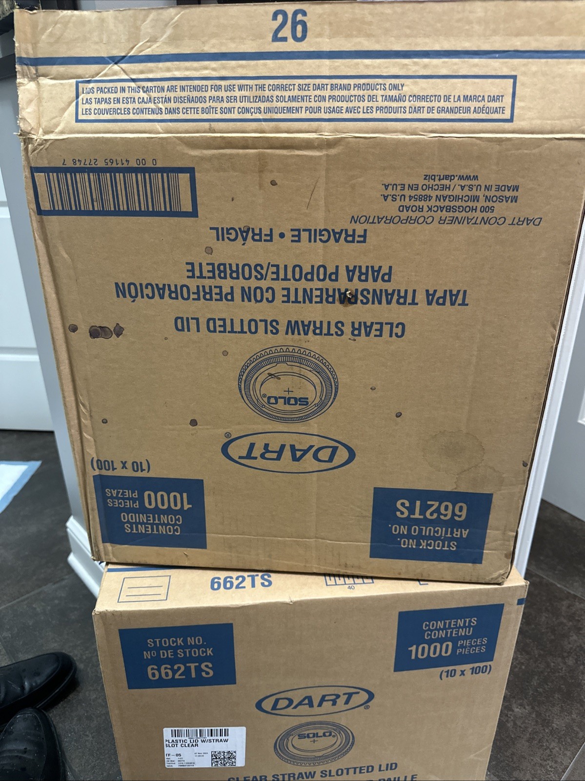 DART 662TS LIDS 1000 COLD CUP STRAW SLOT CLEAR SLEEVES CARTON BOX CASE