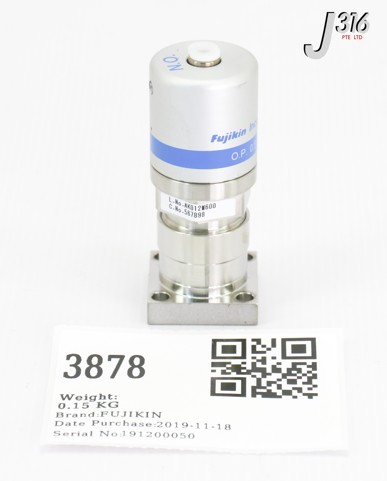 L3878 (LOT OF 30) FUJIKIN DIAPHRAGM VALVE, TYPE N.O., O.P. 0.5~0.6MPA 567898