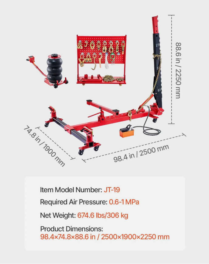 Auto Body Frame Puller Straightener 6T Car Frame Machine 3T Airbag Jack