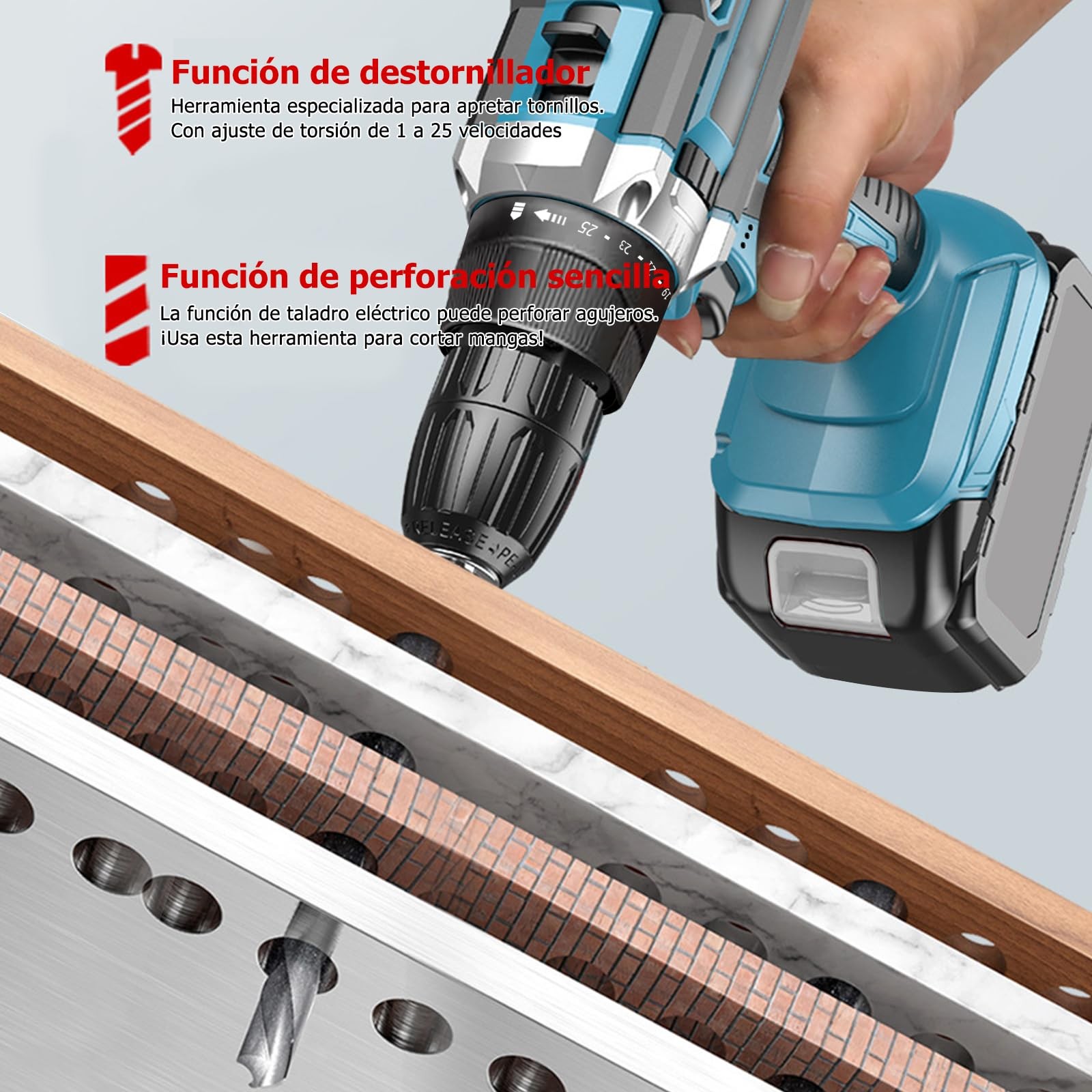21V Cordless Drill Kit 30-Pcs with Drawer for Home and Auto Repair – Blue