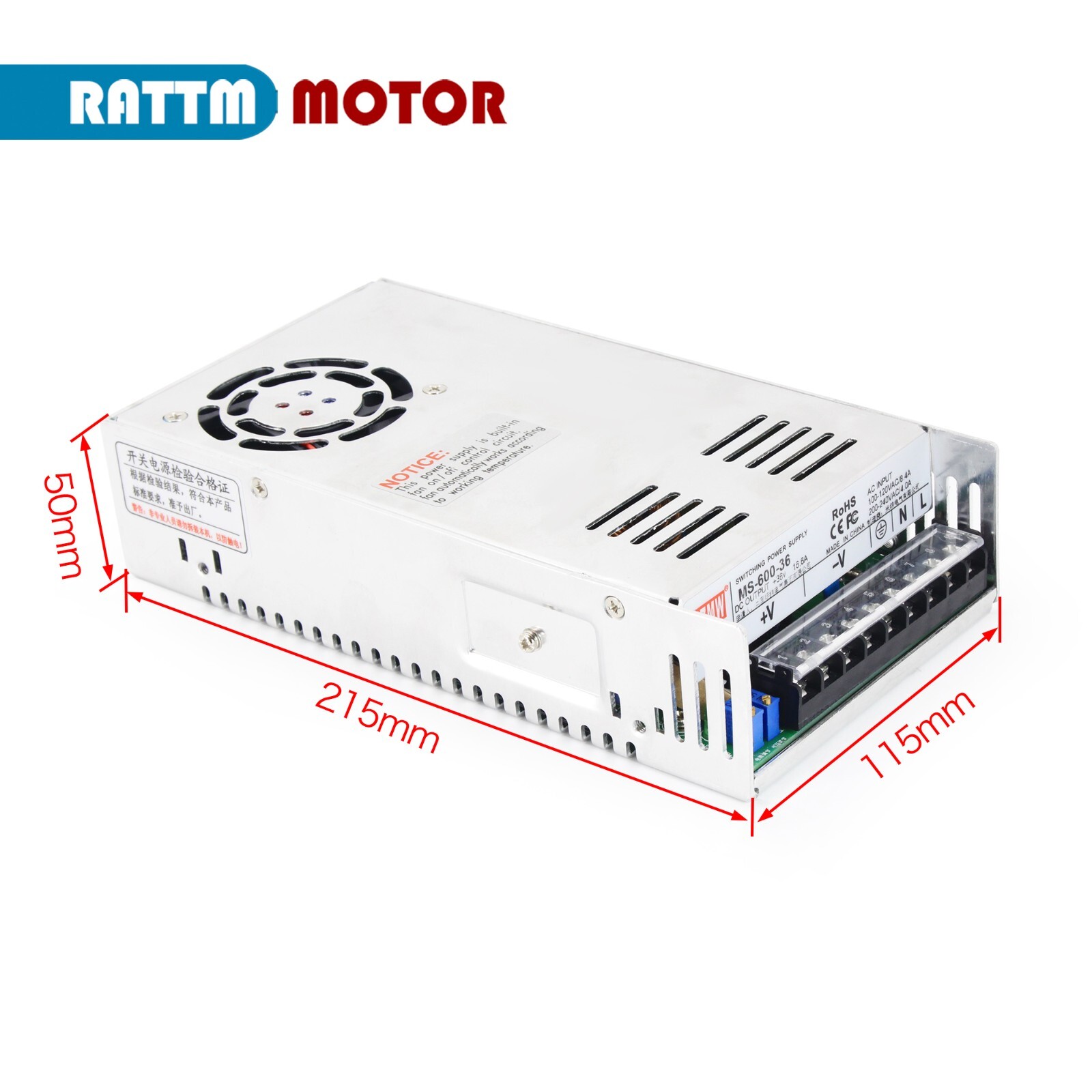 『USA』12V 50A 600W DC Switching Power Supply Adapter PSU for LED Light/3D Printer