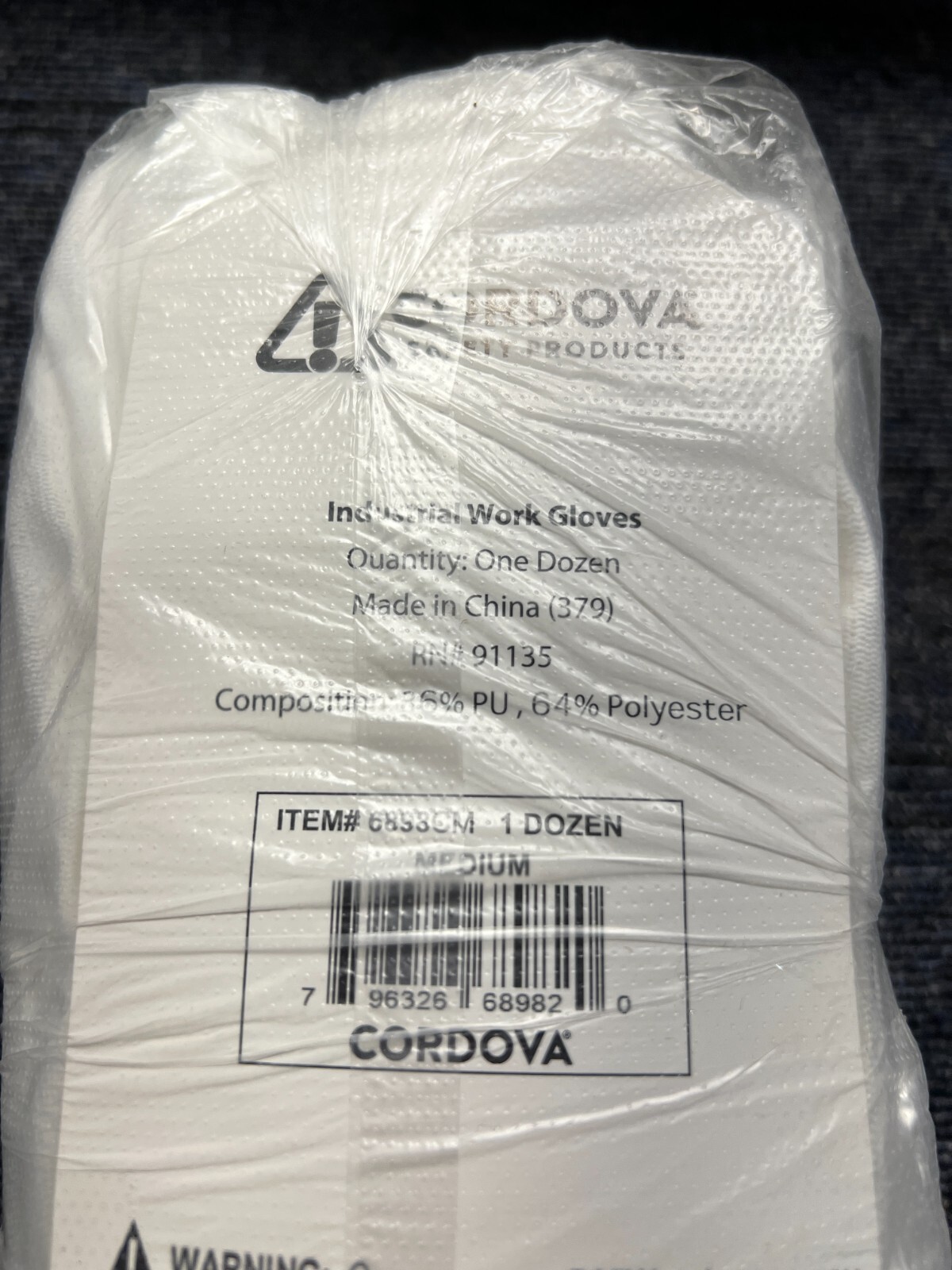 QTY 144 Cordova Standard Gloves 13-Gauge White Polyester Shell Medium 6898CM